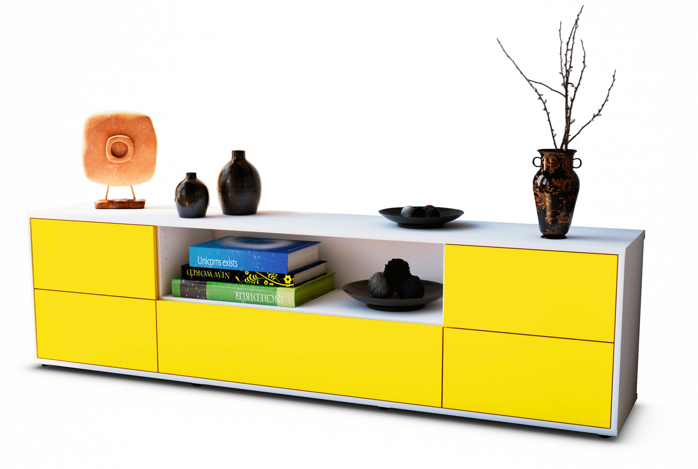 Lowboard - Atlanta - Design Farbakzent - Freistehend mit Push to Open 180 cm Weiss