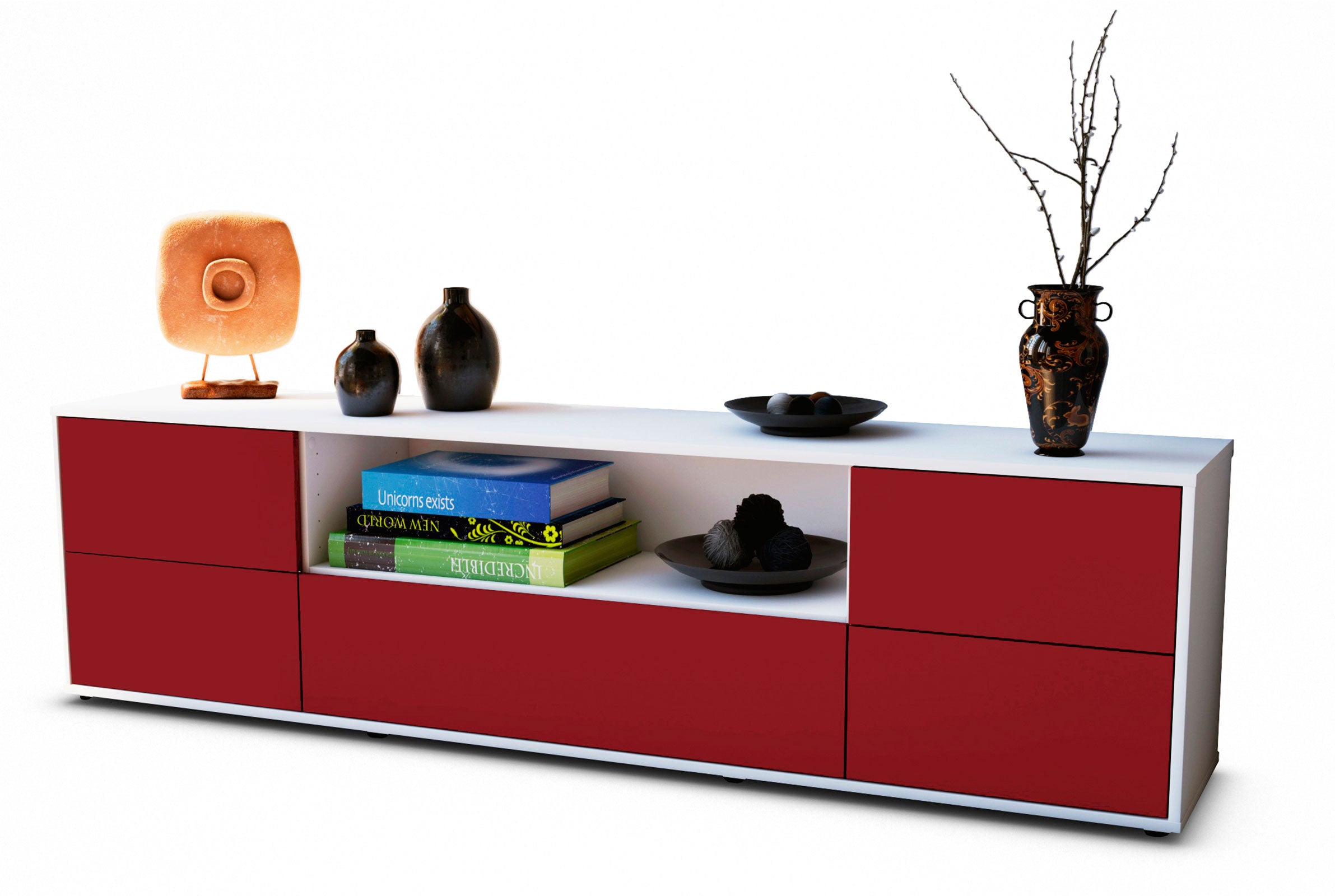 Lowboard - Atlanta - Design Farbakzent - Freistehend mit Push to Open 180 cm Weiss