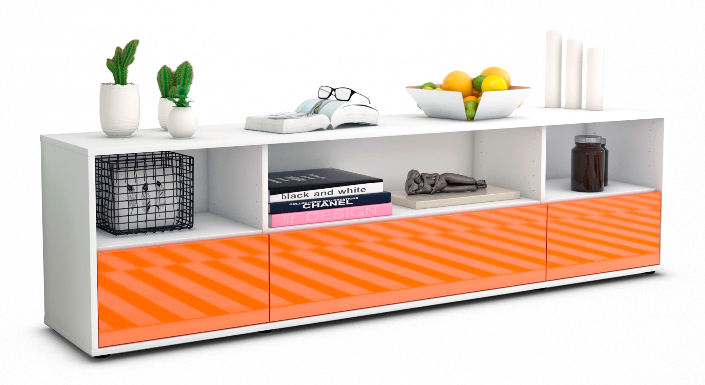 Lowboard - Aurelia - Design Hochglanz - Freistehend mit Push to Open 180 cm Weiss