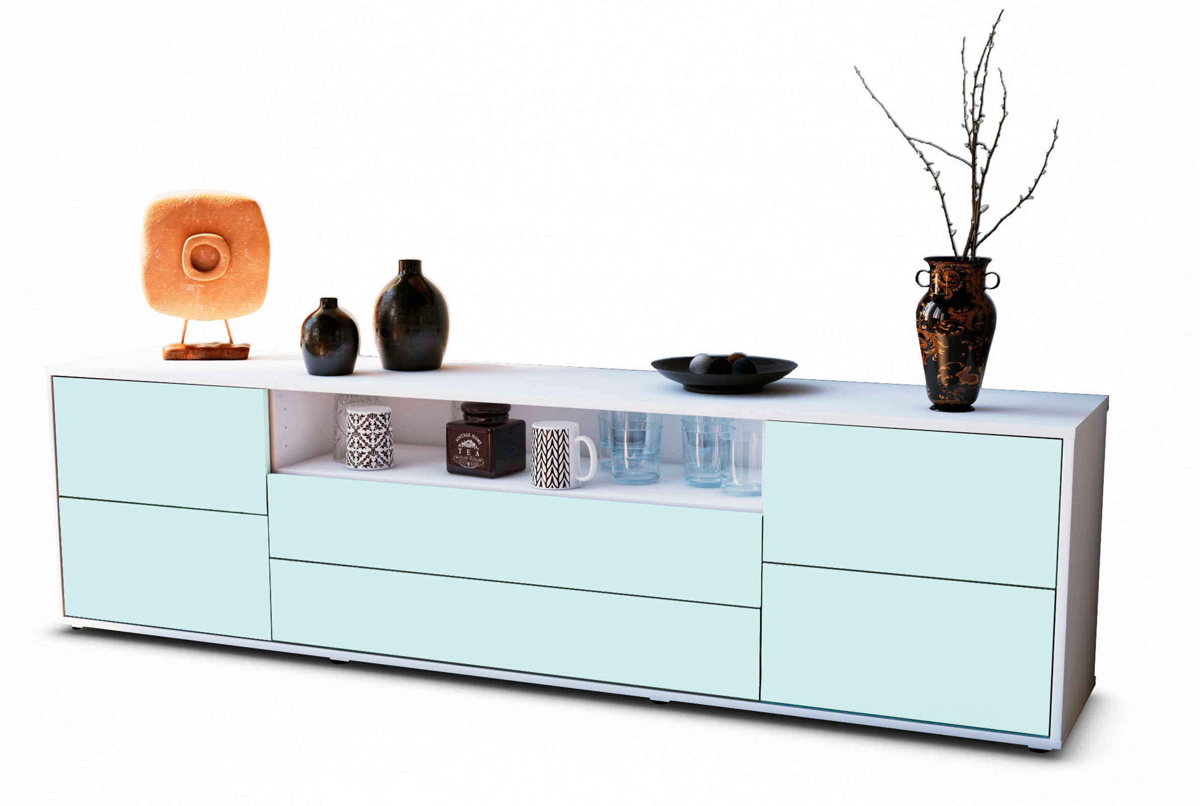 Lowboard - Aurora - Design Farbakzent - Freistehend mit Push to Open 180 cm Weiss