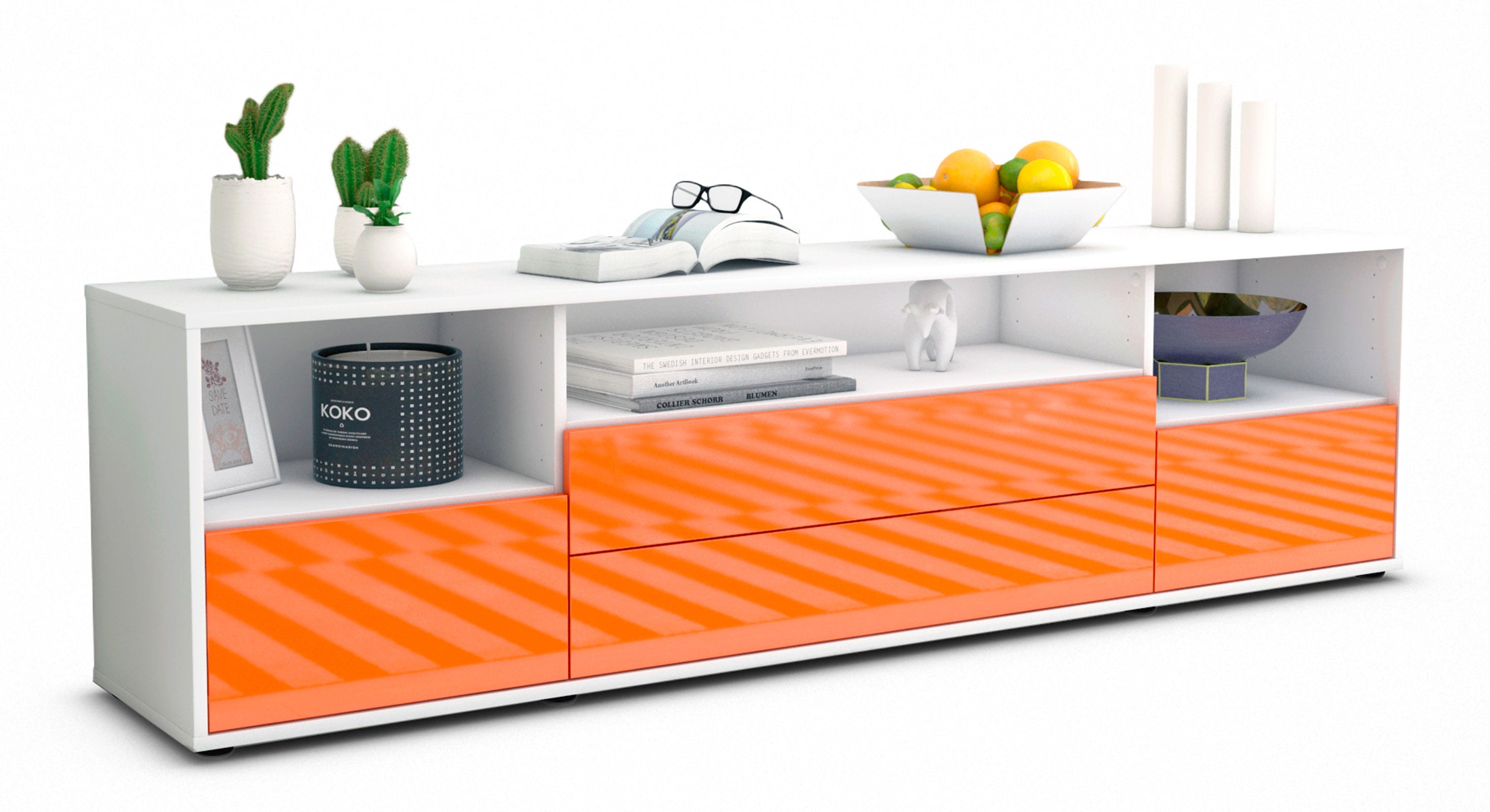 Lowboard - Azula - Design Hochglanz - Freistehend mit Push to Open 180 cm Weiss