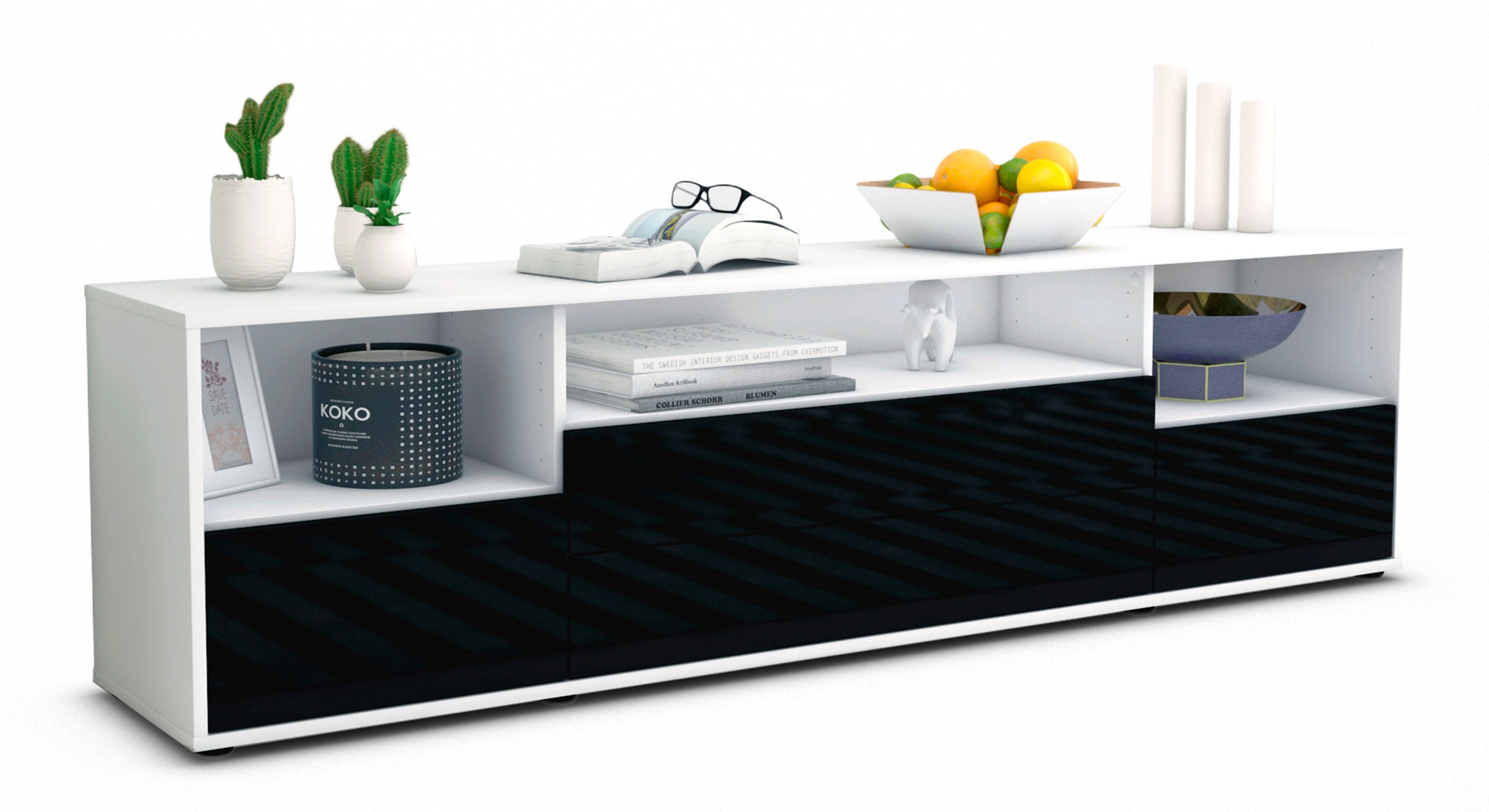 Lowboard - Azula - Design Hochglanz - Freistehend mit Push to Open 180 cm Weiss