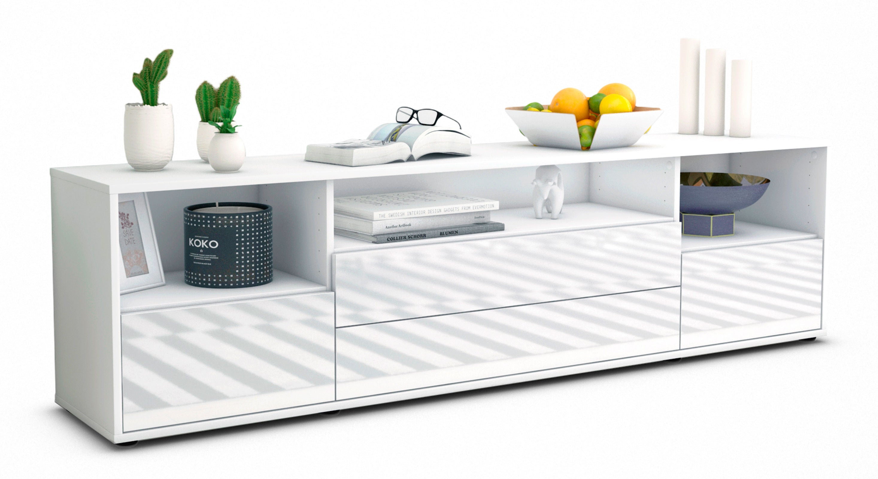 Lowboard - Azula - Design Hochglanz - Freistehend mit Push to Open 180 cm Weiss