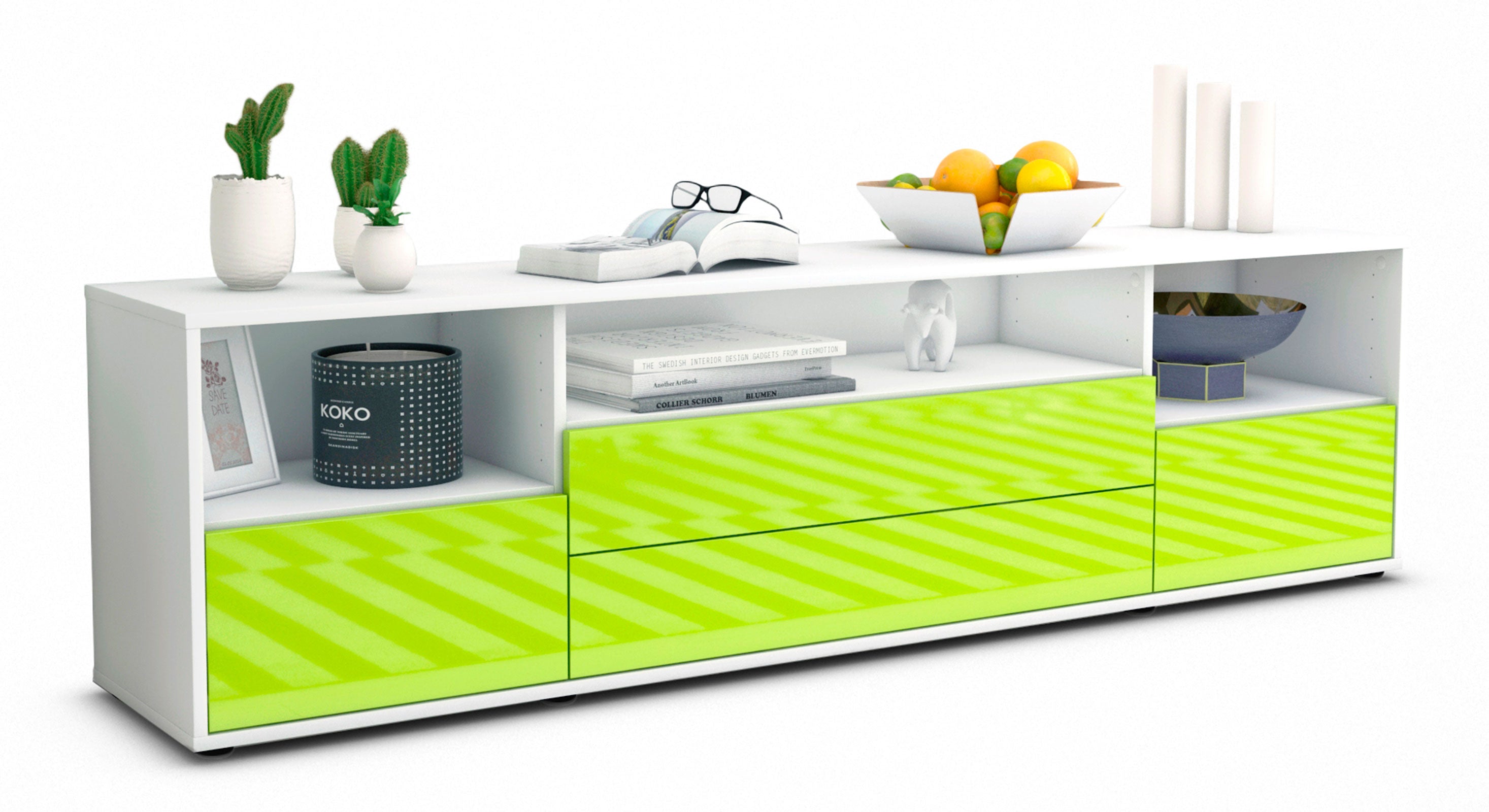 Lowboard - Azula - Design Hochglanz - Freistehend mit Push to Open 180 cm Weiss