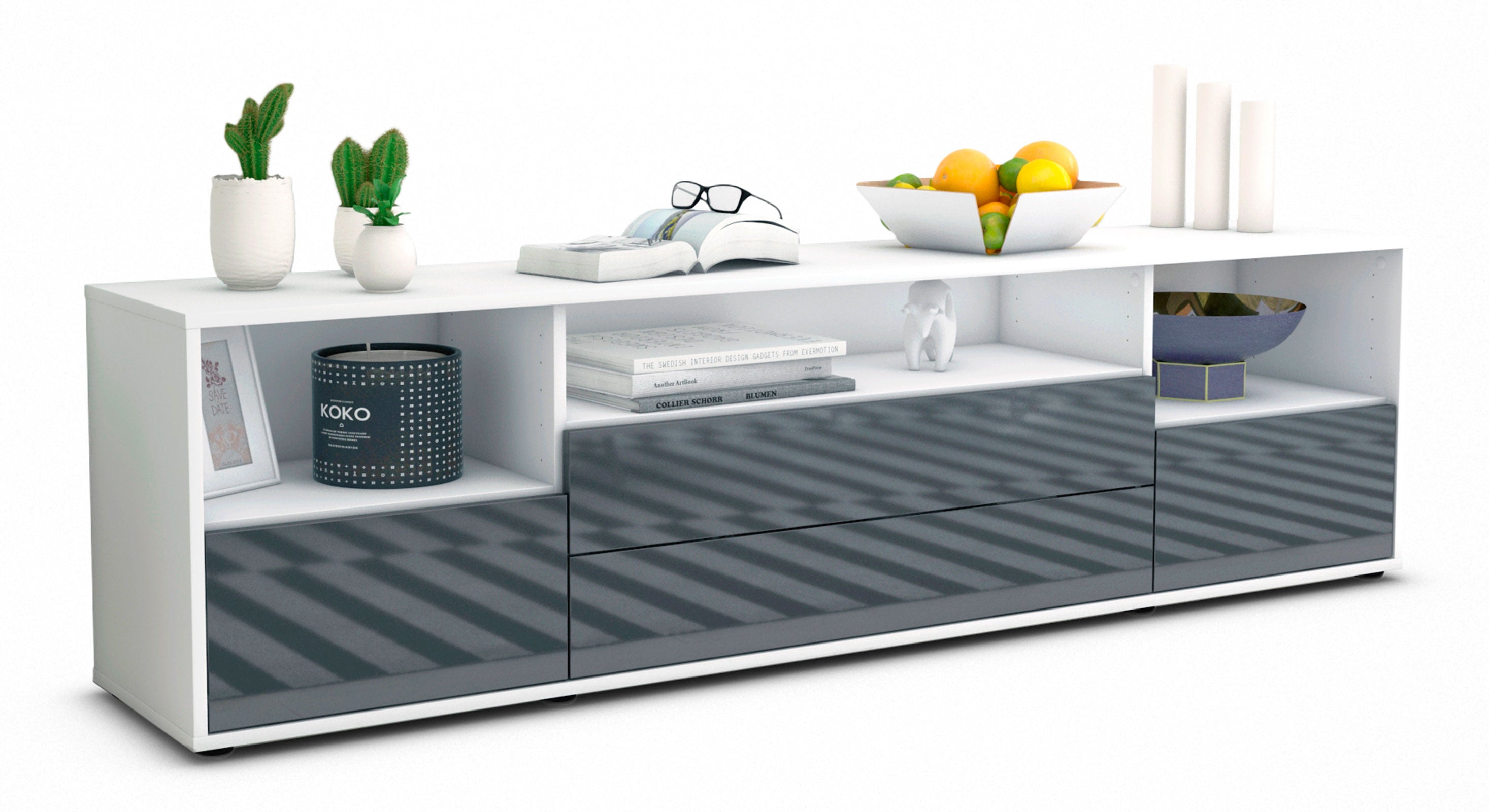 Lowboard - Azula - Design Hochglanz - Freistehend mit Push to Open 180 cm Weiss