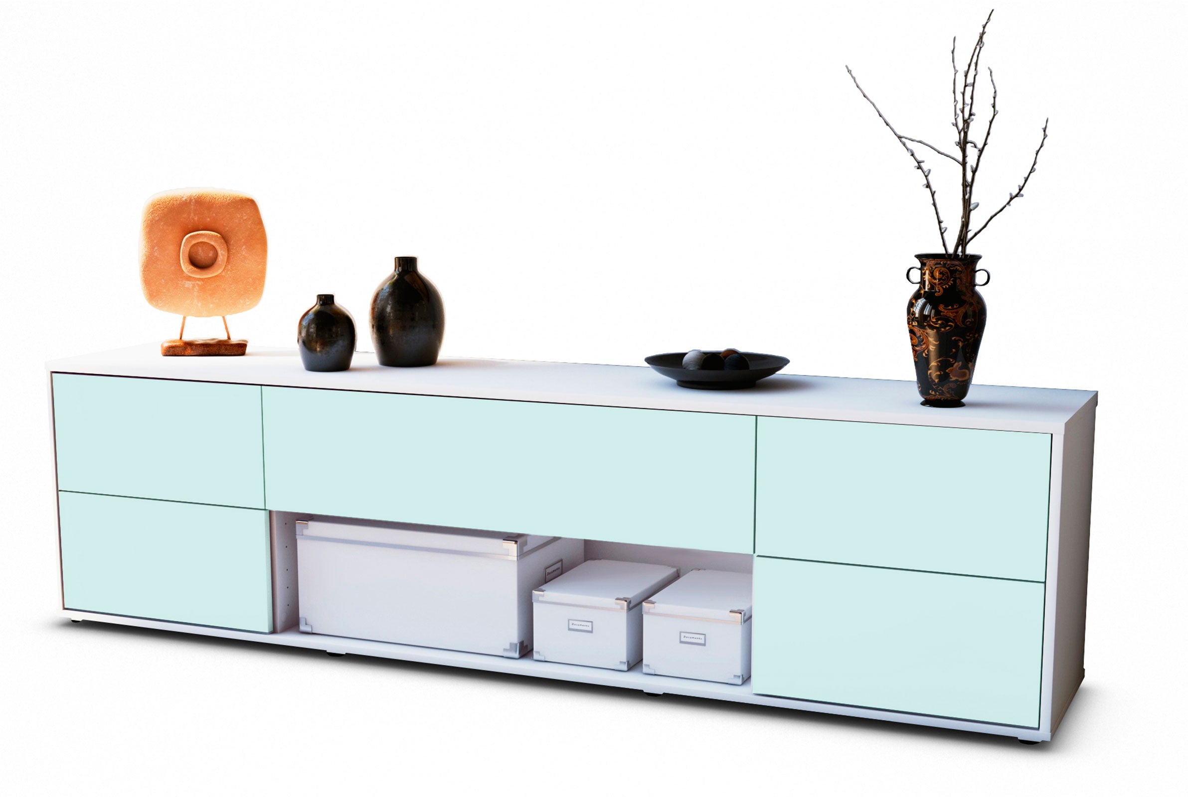 Lowboard - Babetta - Design Farbakzent - Freistehend mit Push to Open 180 cm Weiss