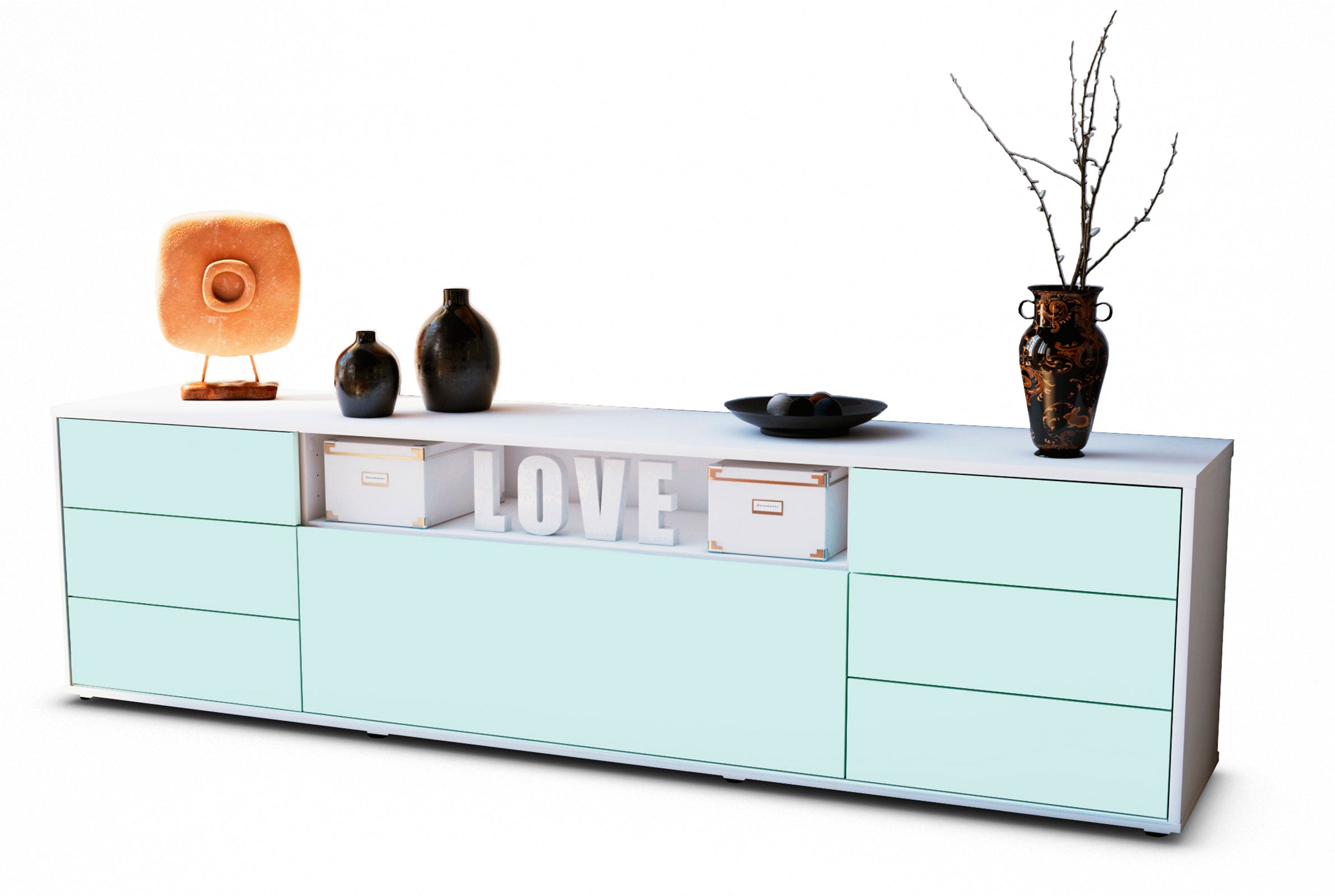 Lowboard - Beatrice - Design Farbakzent - Freistehend mit Push to Open 180 cm Weiss