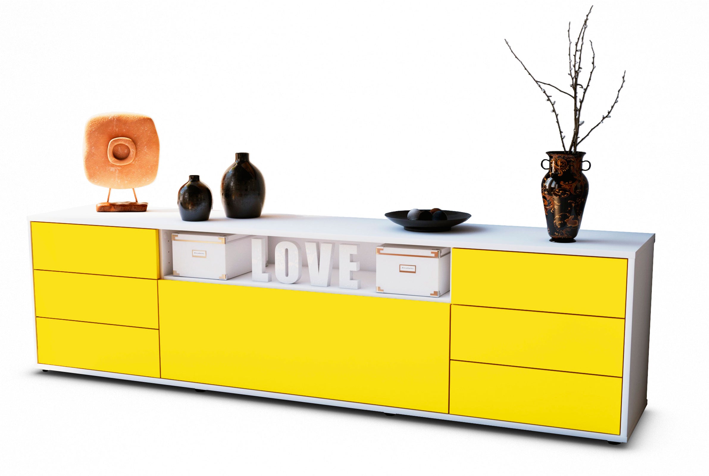 Lowboard - Beatrice - Design Farbakzent - Freistehend mit Push to Open 180 cm Weiss