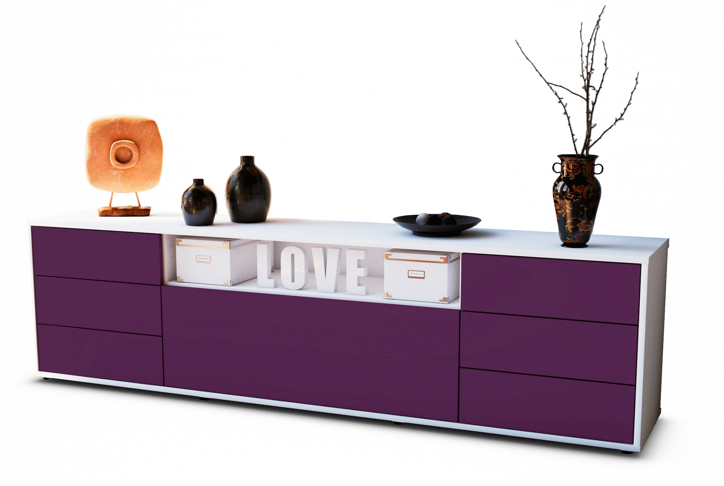 Lowboard - Beatrice - Design Farbakzent - Freistehend mit Push to Open 180 cm Weiss
