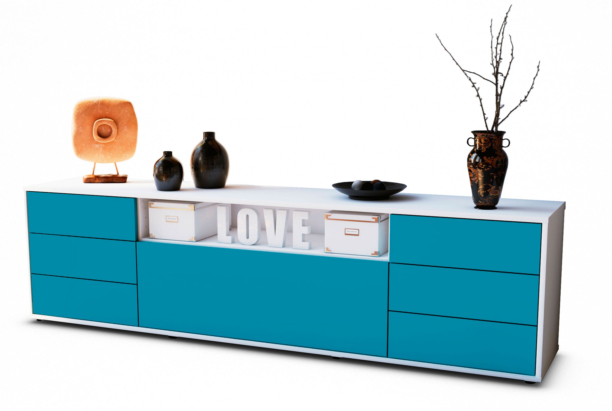 Lowboard - Beatrice - Design Farbakzent - Freistehend mit Push to Open 180 cm Weiss