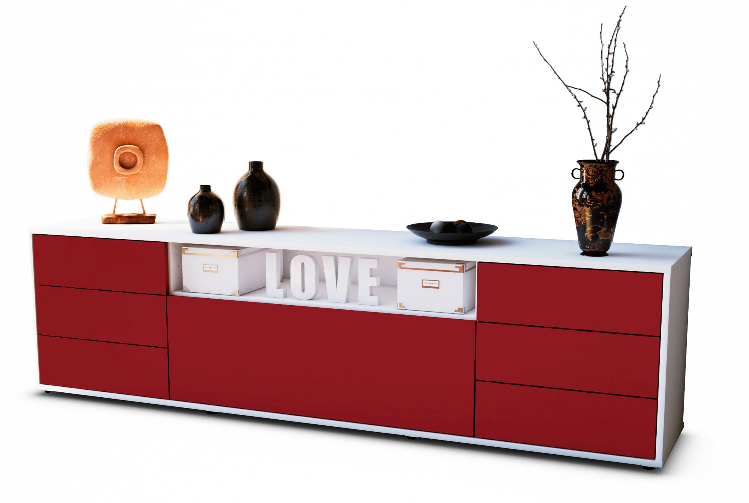 Lowboard - Beatrice - Design Farbakzent - Freistehend mit Push to Open 180 cm Weiss