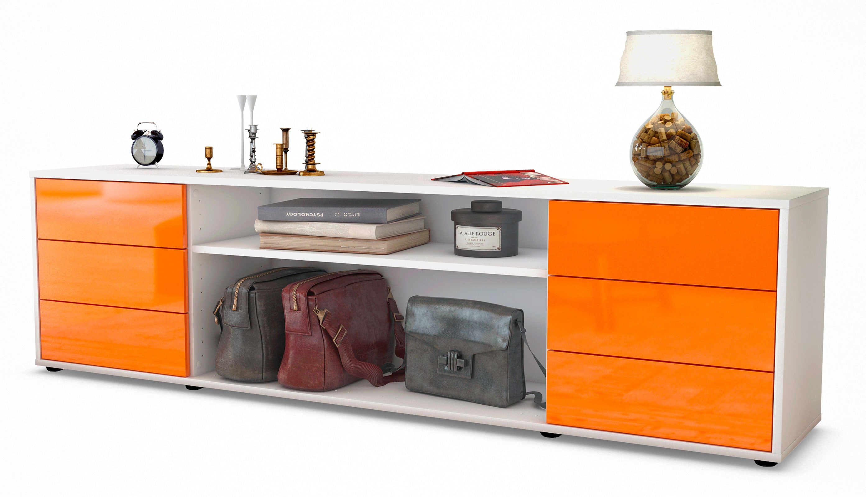 Lowboard - Belinda - Design Hochglanz - Freistehend mit Push to Open 180 cm Weiss