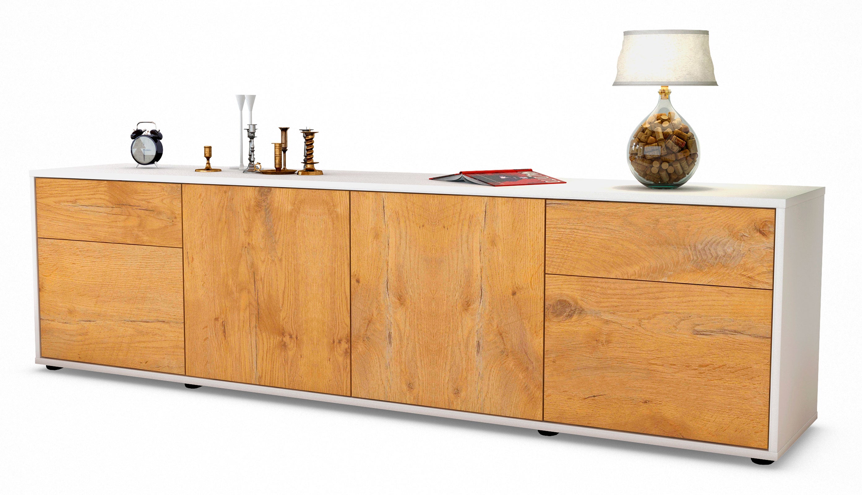 Lowboard - Benedetta - Design Holzdekor - Freistehend mit Push to Open 180 cm Weiss
