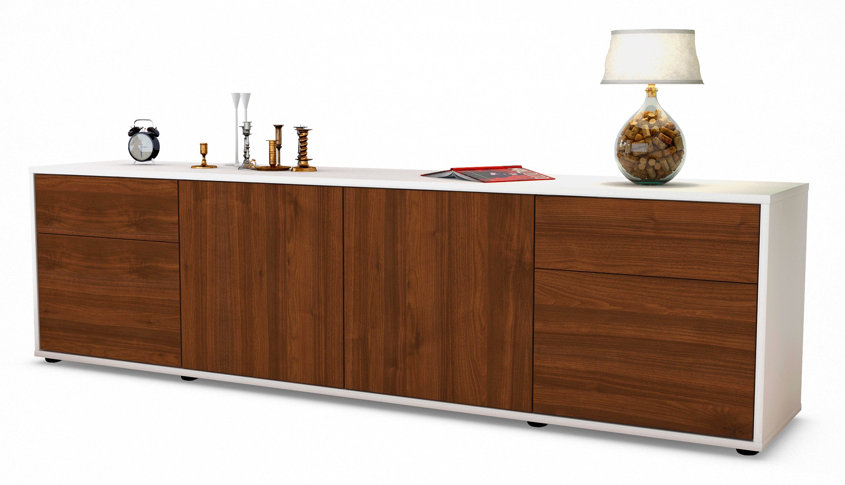 Lowboard - Benedetta - Design Holzdekor - Freistehend mit Push to Open 180 cm Weiss