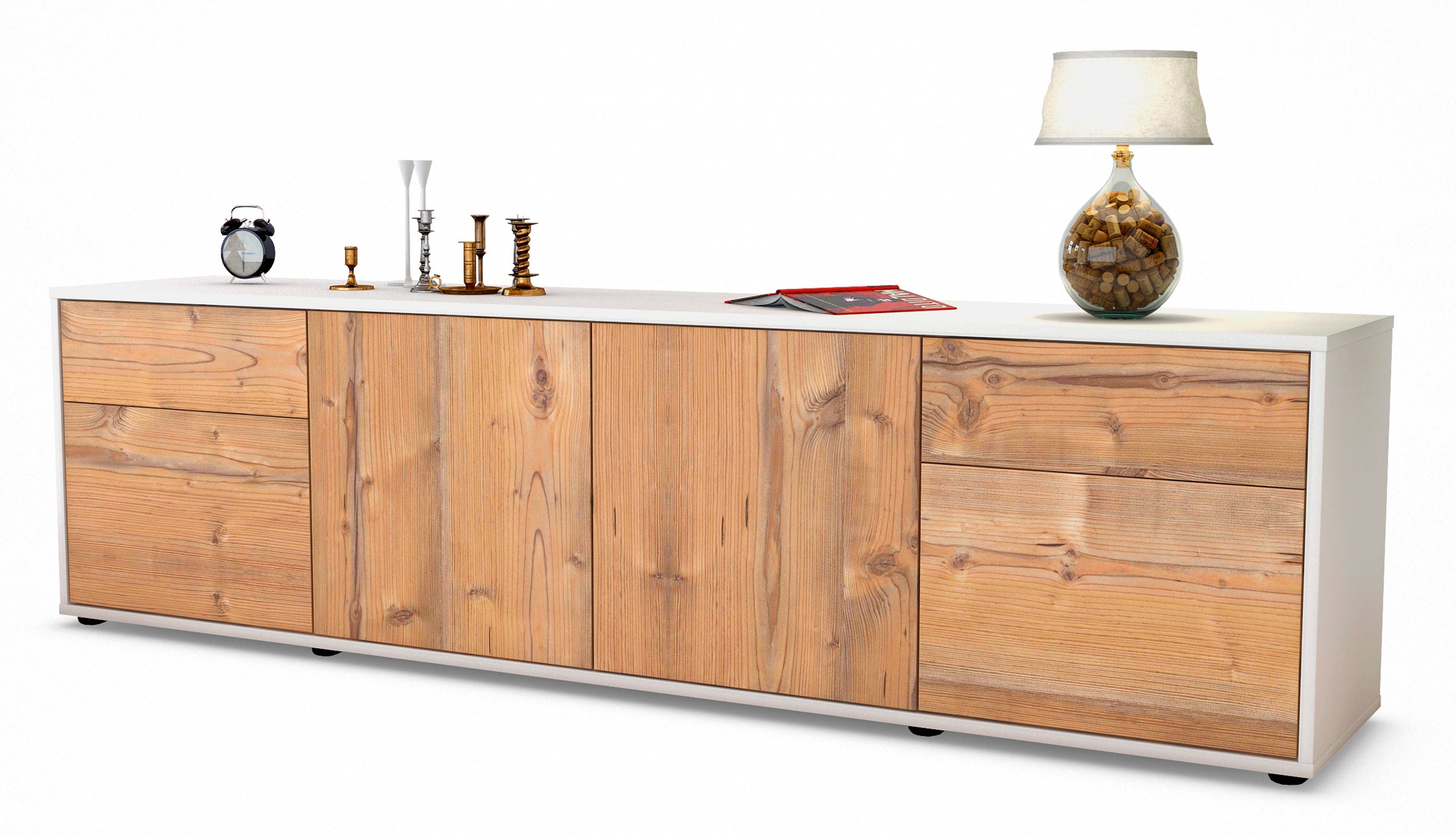 Lowboard - Benedetta - Design Holzdekor - Freistehend mit Push to Open 180 cm Weiss