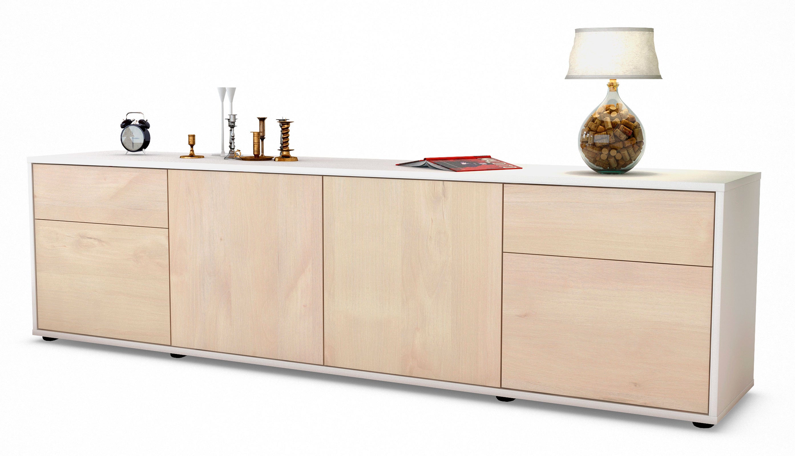 Lowboard - Benedetta - Design Holzdekor - Freistehend mit Push to Open 180 cm Weiss