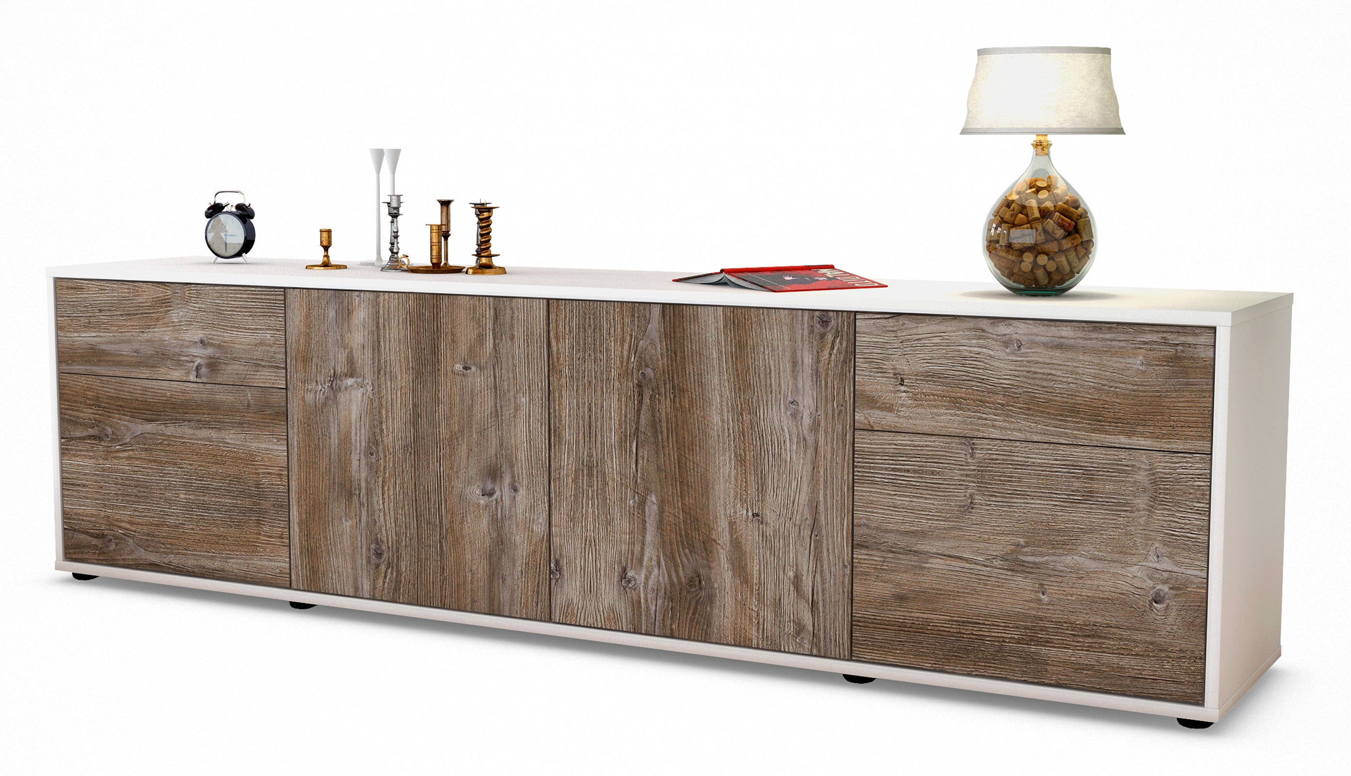Lowboard - Benedetta - Design Holzdekor - Freistehend mit Push to Open 180 cm Weiss