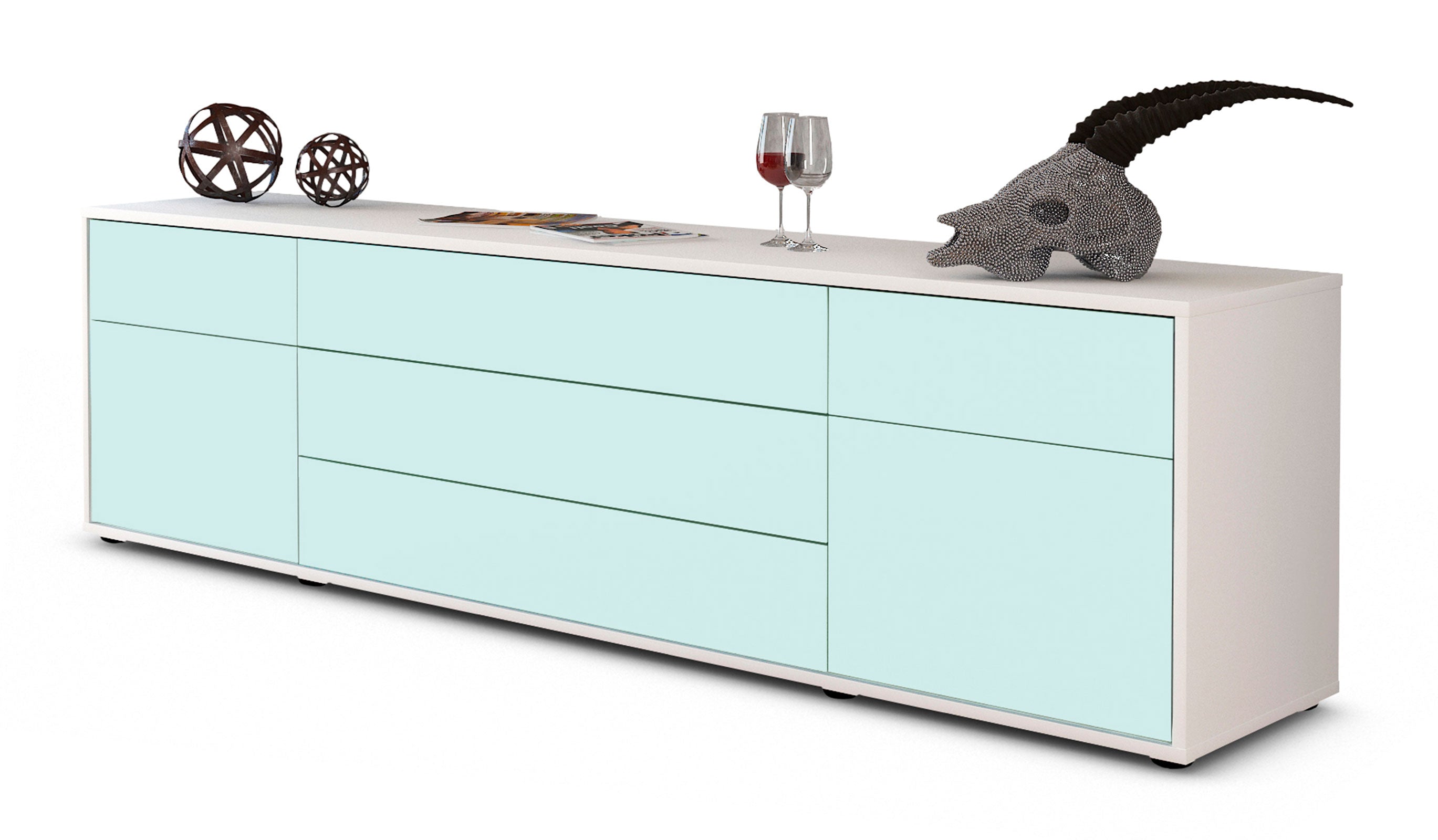 Lowboard - Benita - Design Farbakzent - Freistehend mit Push to Open 180 cm Weiss