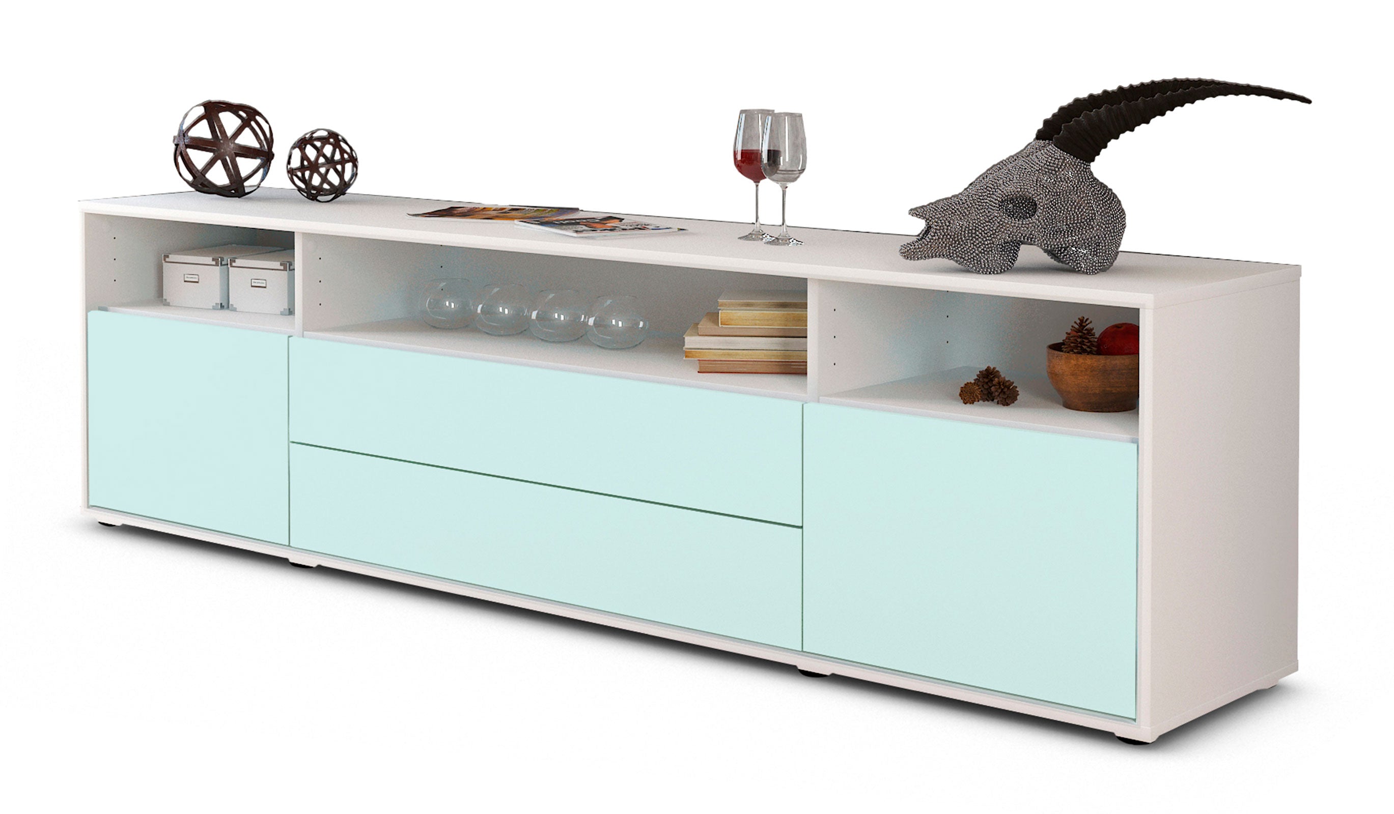 Lowboard - Biancaneve - Design Farbakzent - Freistehend mit Push to Open 180 cm Weiss