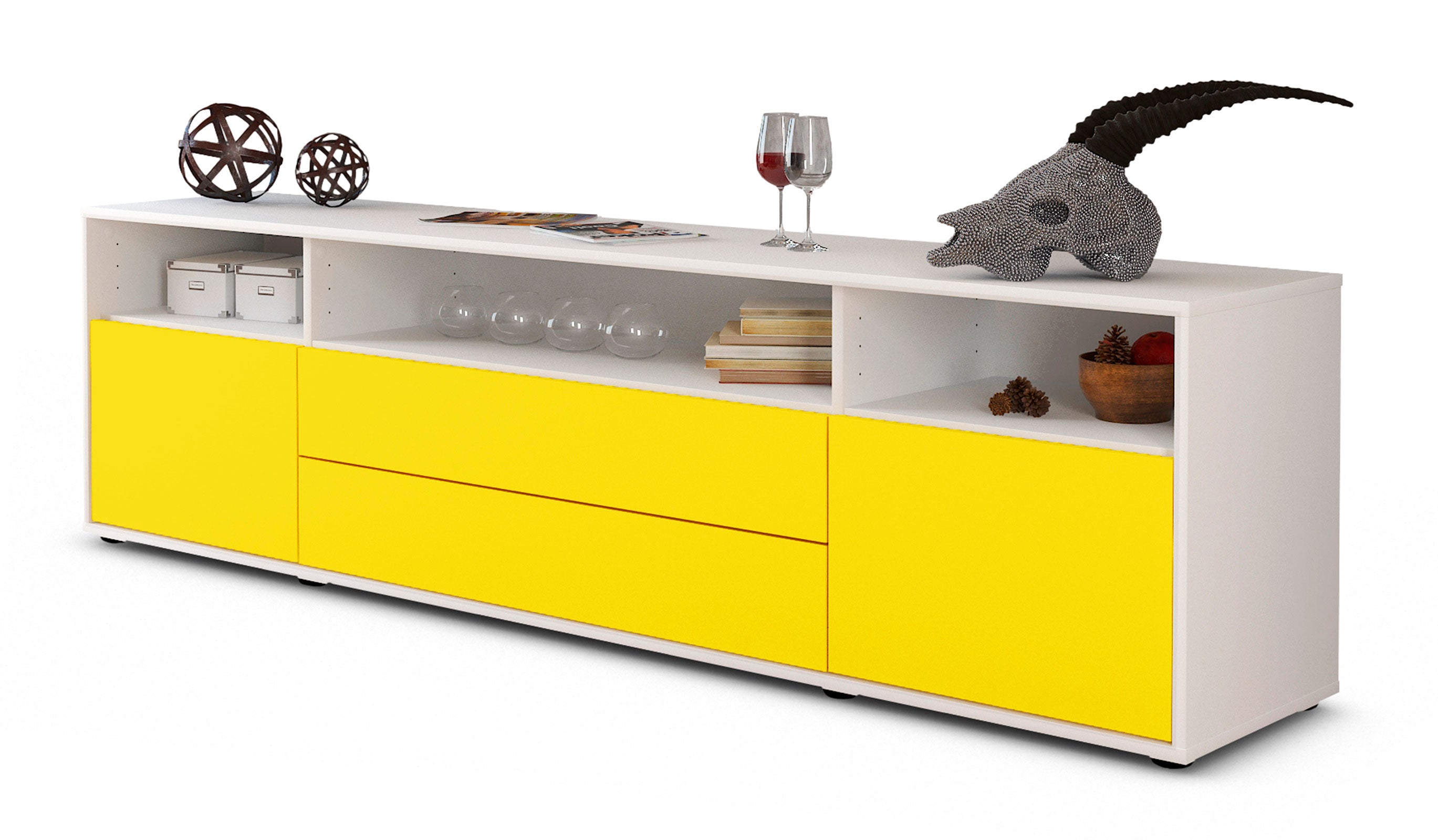 Lowboard - Biancaneve - Design Farbakzent - Freistehend mit Push to Open 180 cm Weiss