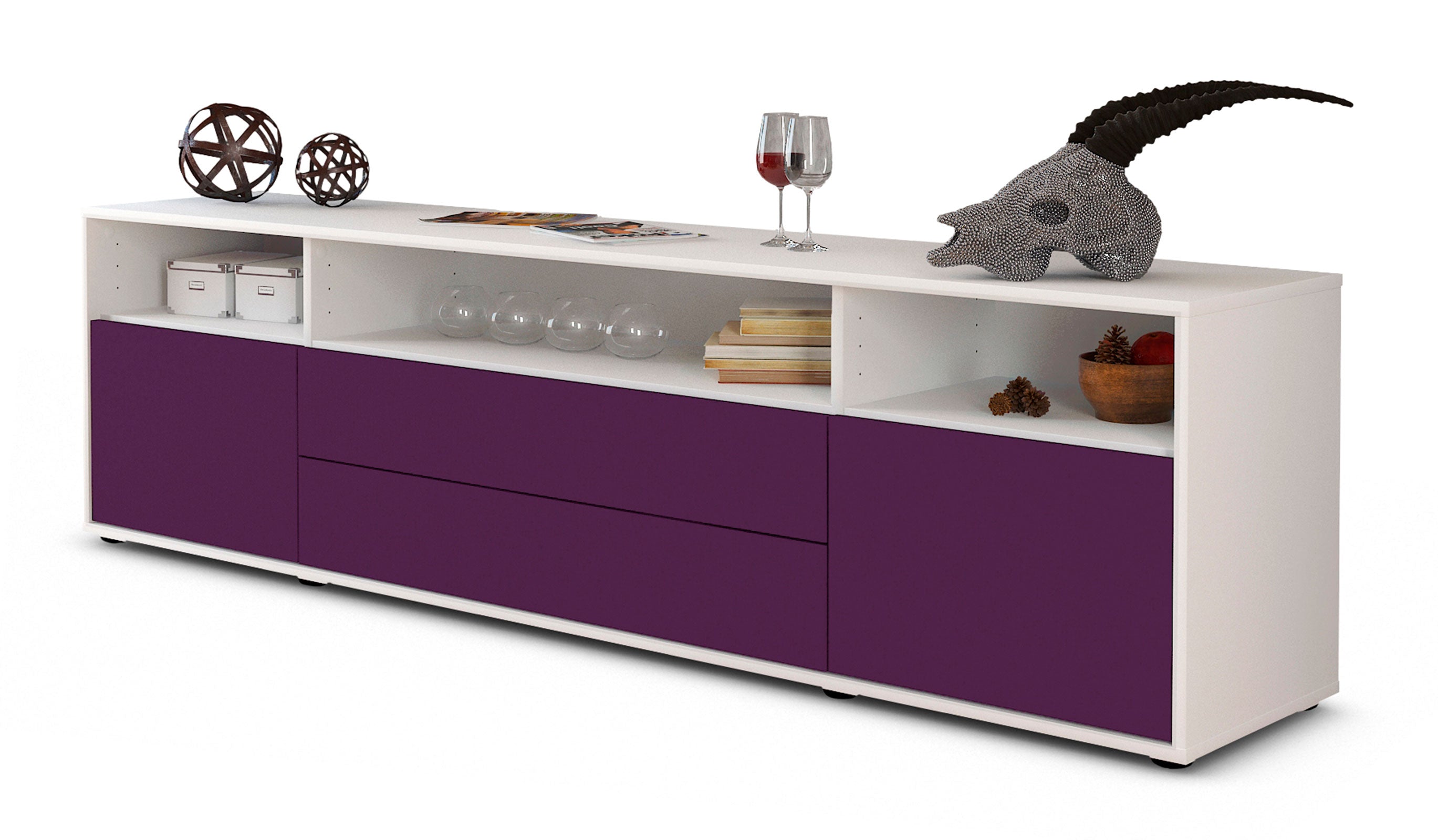 Lowboard - Biancaneve - Design Farbakzent - Freistehend mit Push to Open 180 cm Weiss