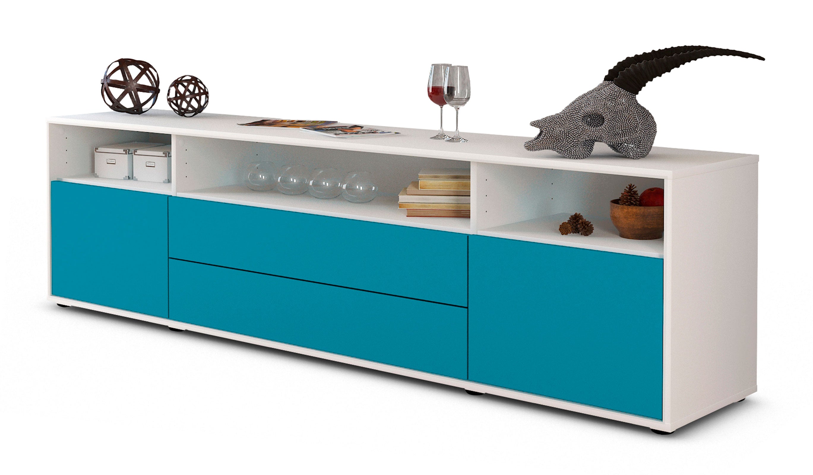 Lowboard - Biancaneve - Design Farbakzent - Freistehend mit Push to Open 180 cm Weiss