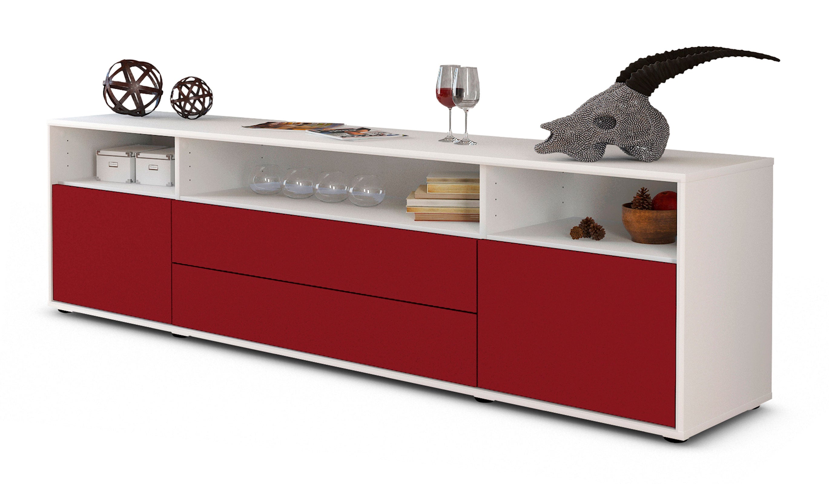 Lowboard - Biancaneve - Design Farbakzent - Freistehend mit Push to Open 180 cm Weiss