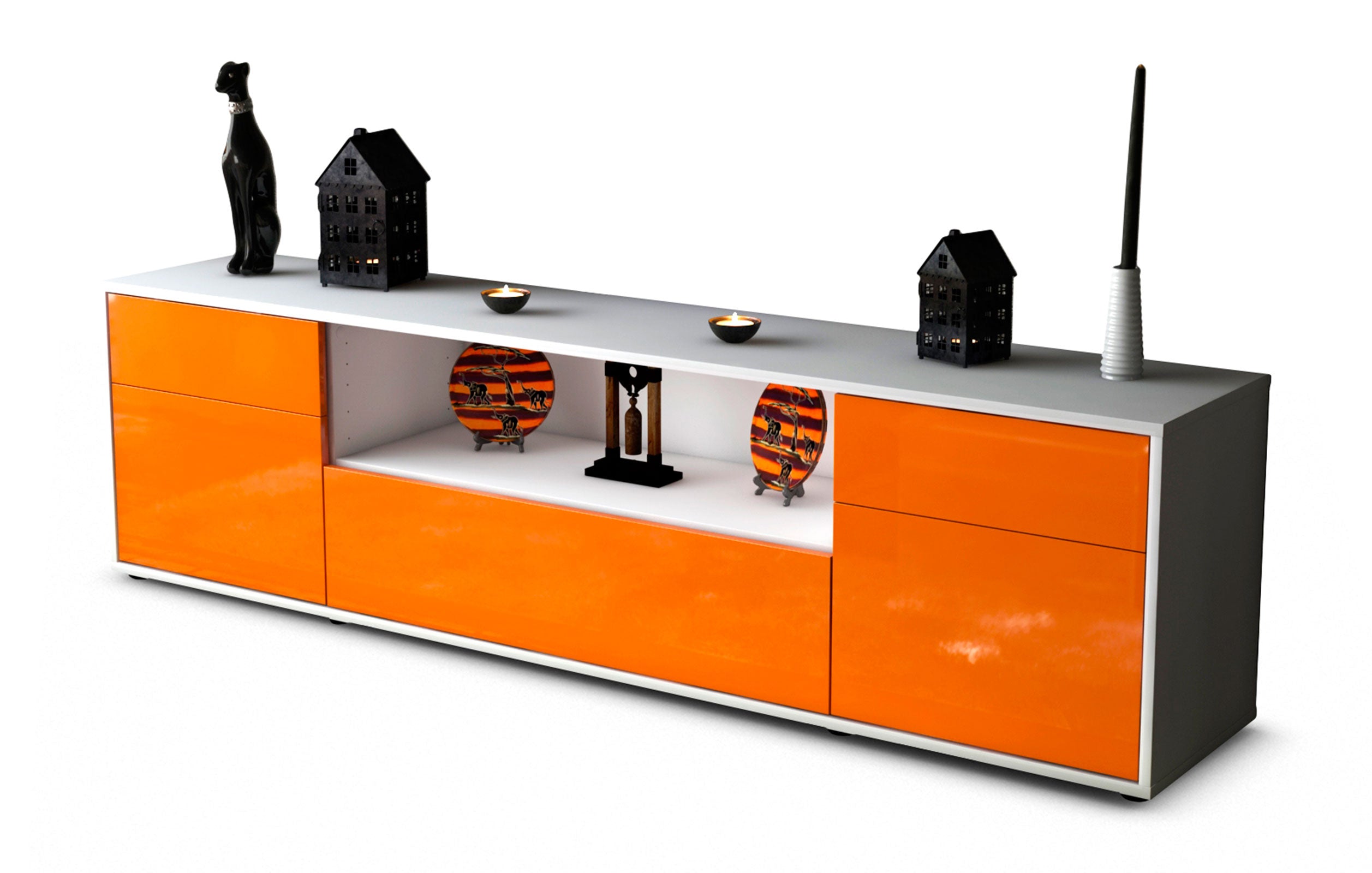 Lowboard - Biggi - Design Hochglanz - Freistehend mit Push to Open 180 cm Weiss