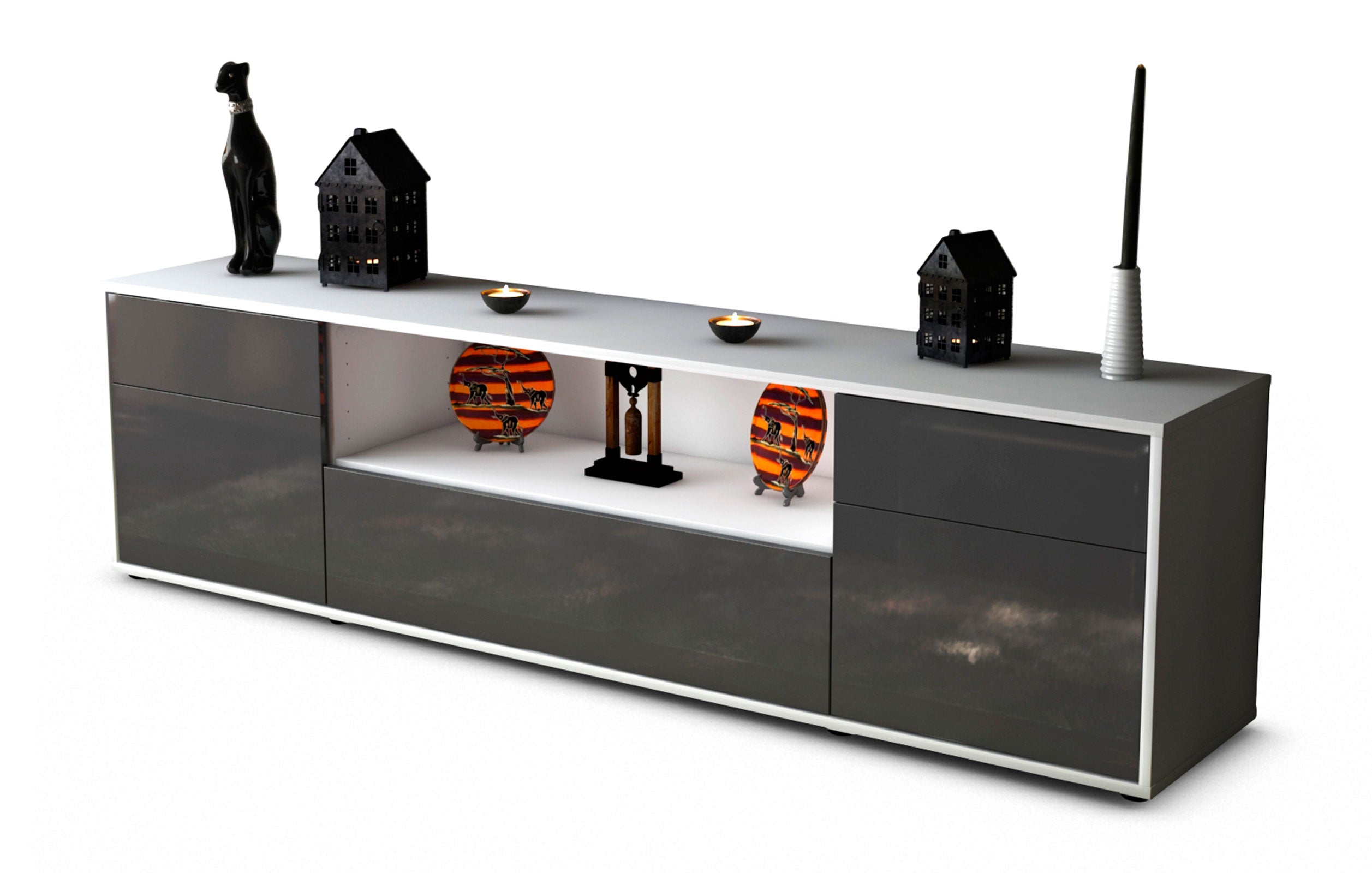 Lowboard - Biggi - Design Hochglanz - Freistehend mit Push to Open 180 cm Weiss