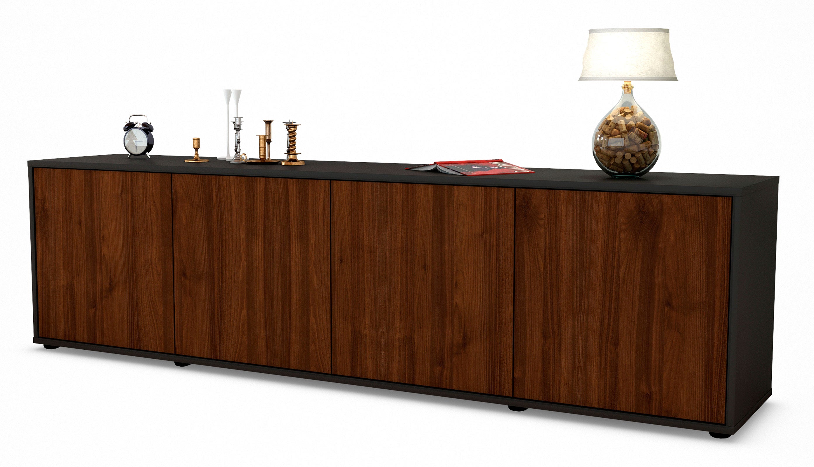 Lowboard - Antonia - Design Holzdekor - Freistehend mit Push to Open 180 cm Anthrazit