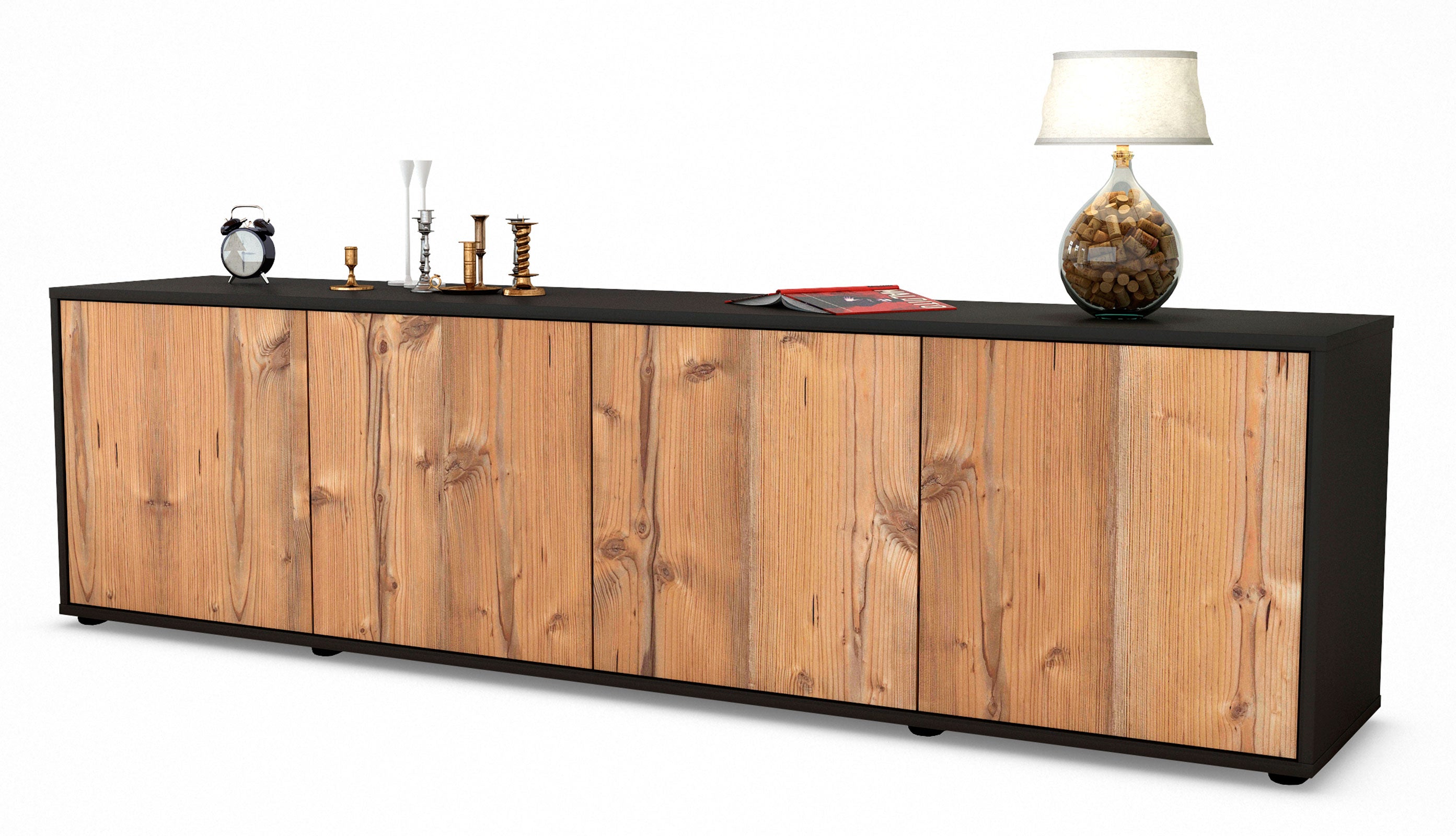 Lowboard - Antonia - Design Holzdekor - Freistehend mit Push to Open 180 cm Anthrazit