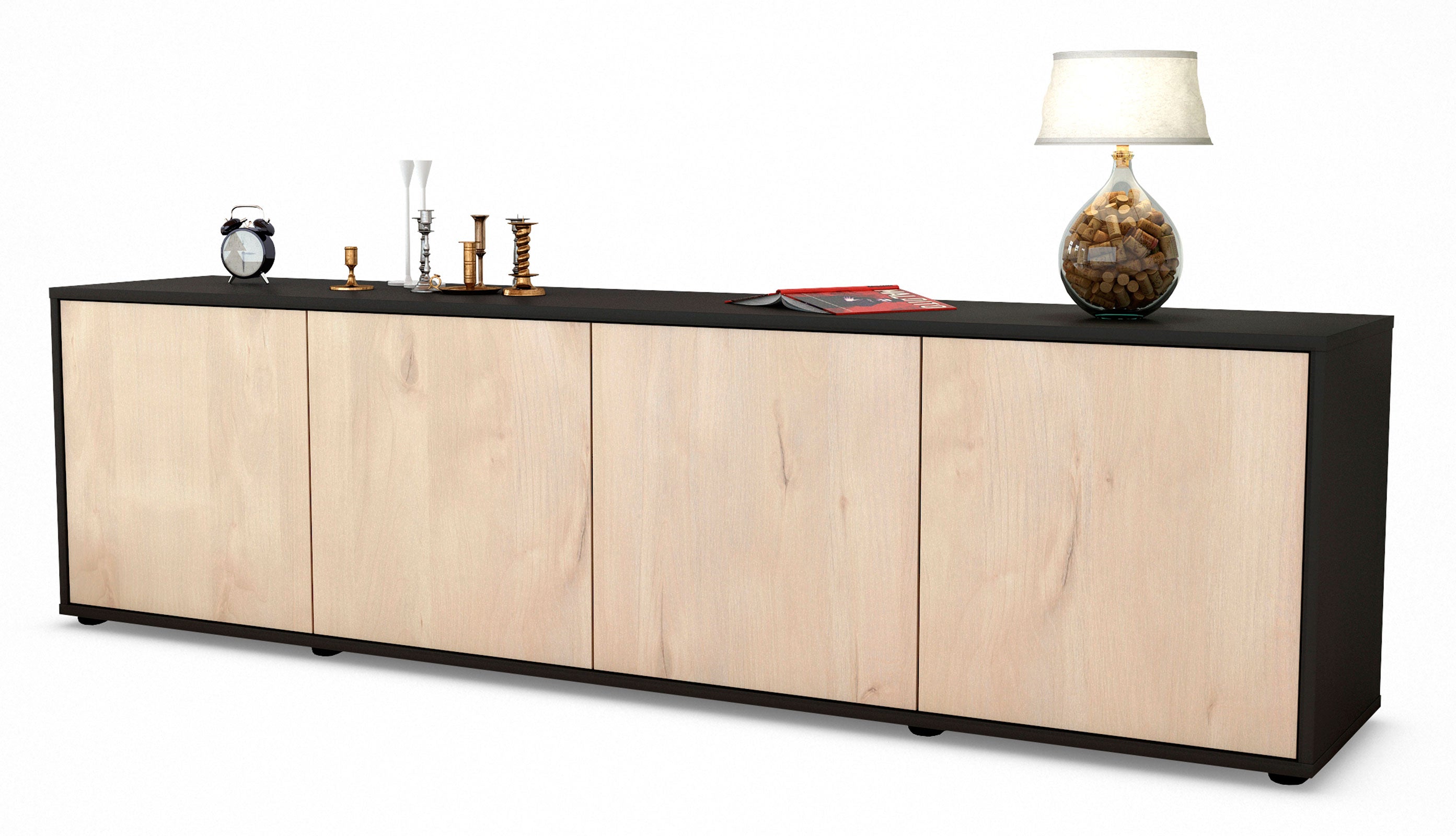 Lowboard - Antonia - Design Holzdekor - Freistehend mit Push to Open 180 cm Anthrazit