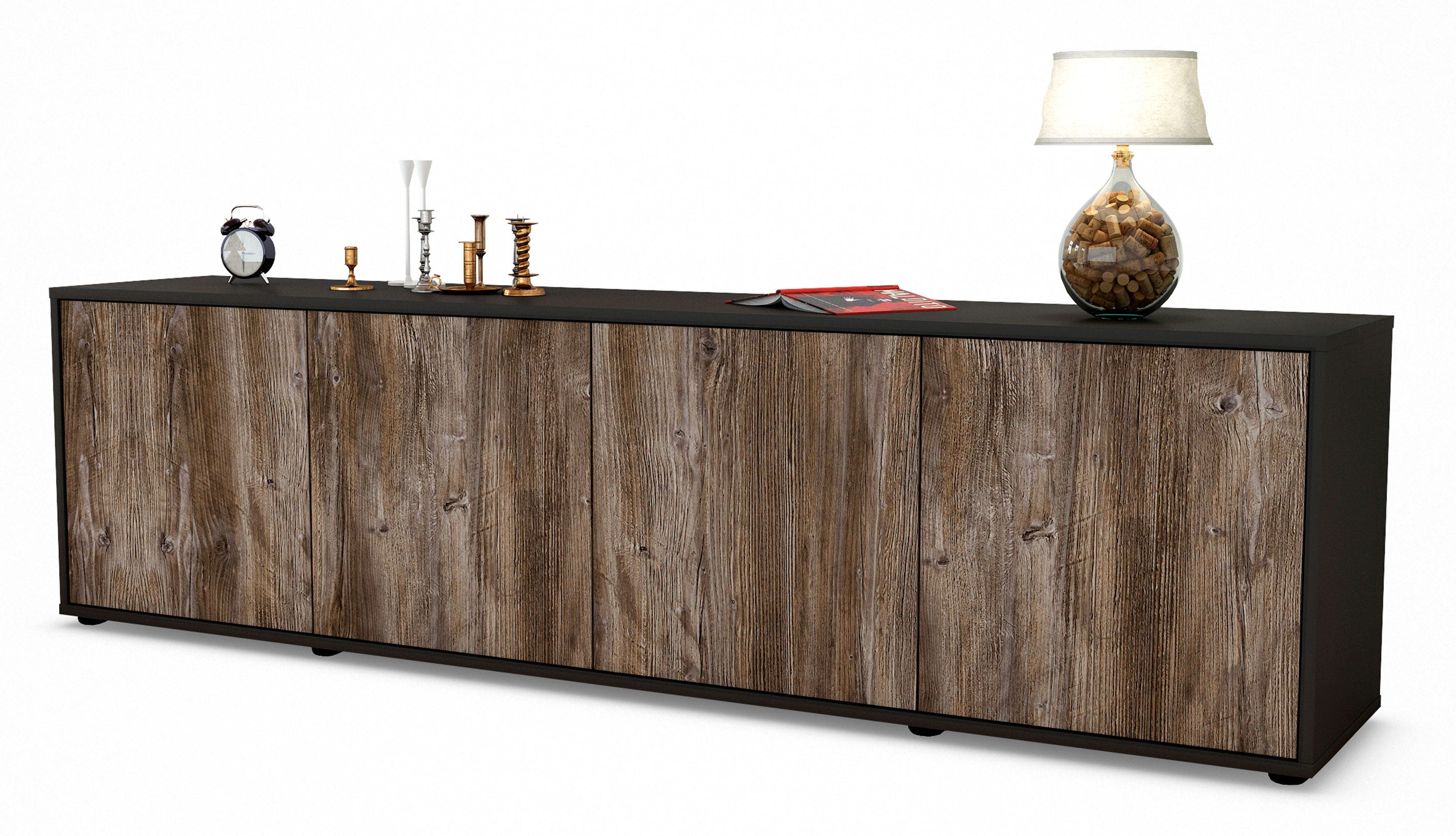 Lowboard - Antonia - Design Holzdekor - Freistehend mit Push to Open 180 cm Anthrazit