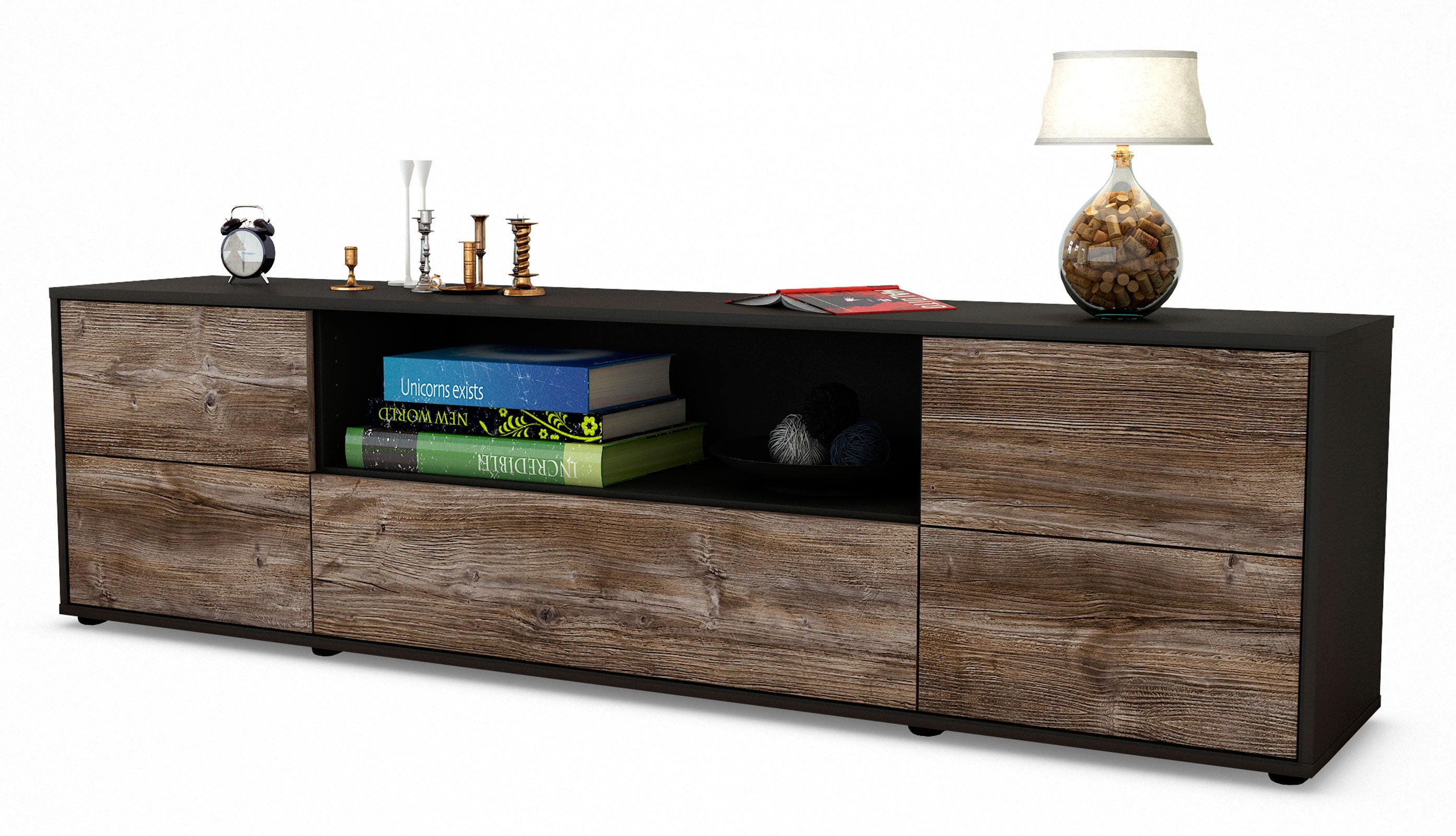 Lowboard - Atlanta - Design Holzdekor - Freistehend mit Push to Open 180 cm Anthrazit