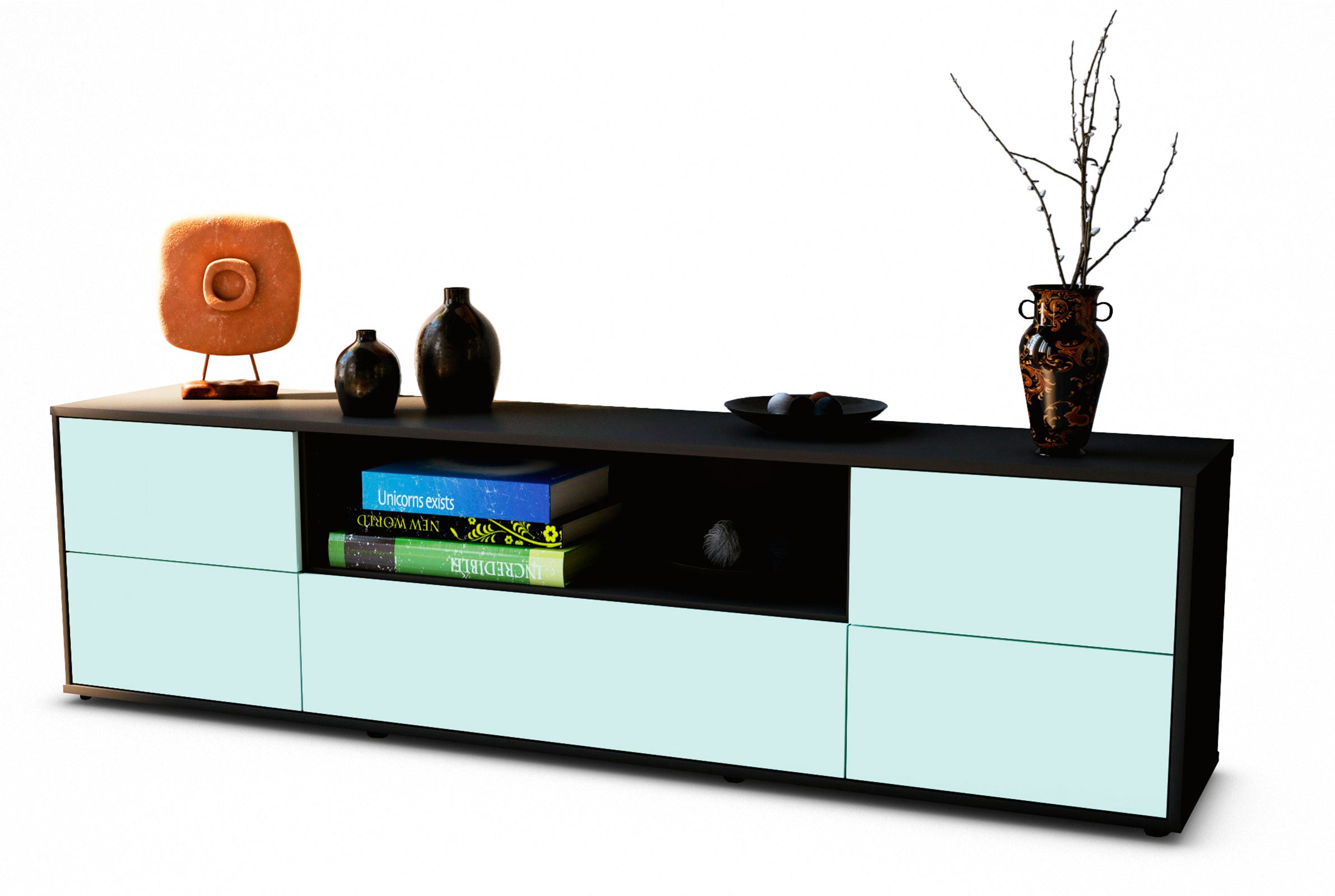 Lowboard - Atlanta - Design Farbakzent - Freistehend mit Push to Open 180 cm Anthrazit