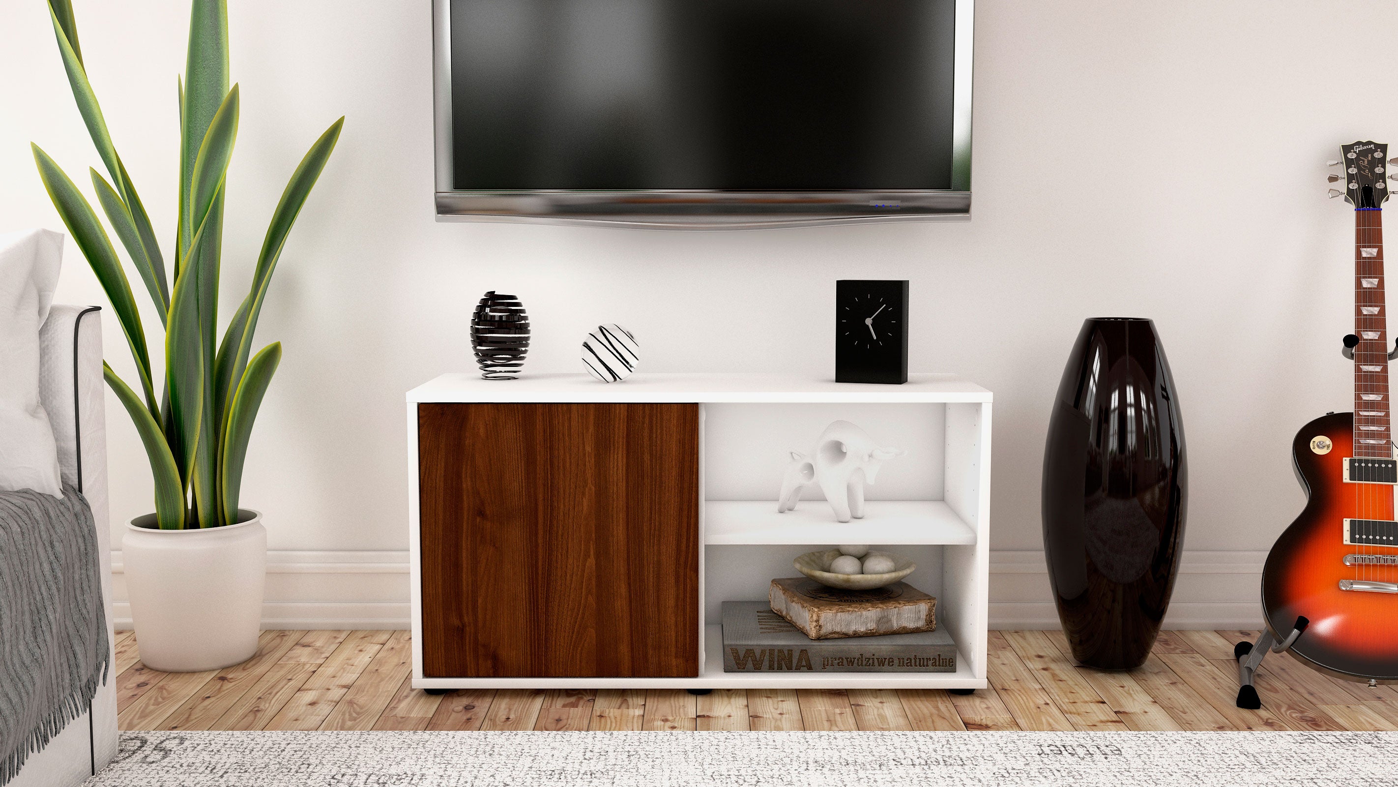 Lowboard - Adelia - Design Holzdekor - Freistehend mit Push to Open 92 cm Weiss