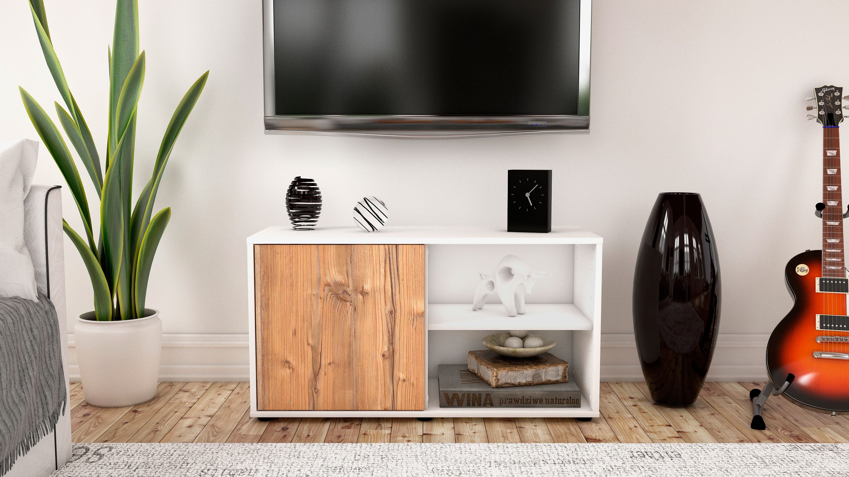 Lowboard - Adelia - Design Holzdekor - Freistehend mit Push to Open 92 cm Weiss