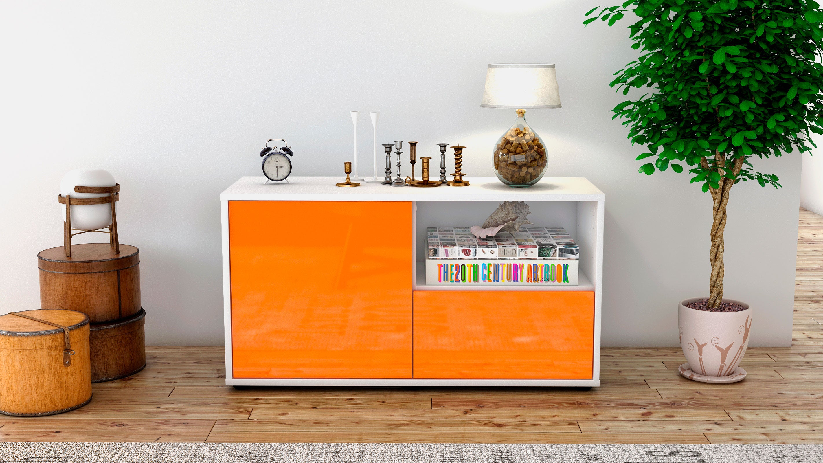 Lowboard - Adriana - Design Hochglanz - Freistehend mit Push to Open 92 cm Weiss