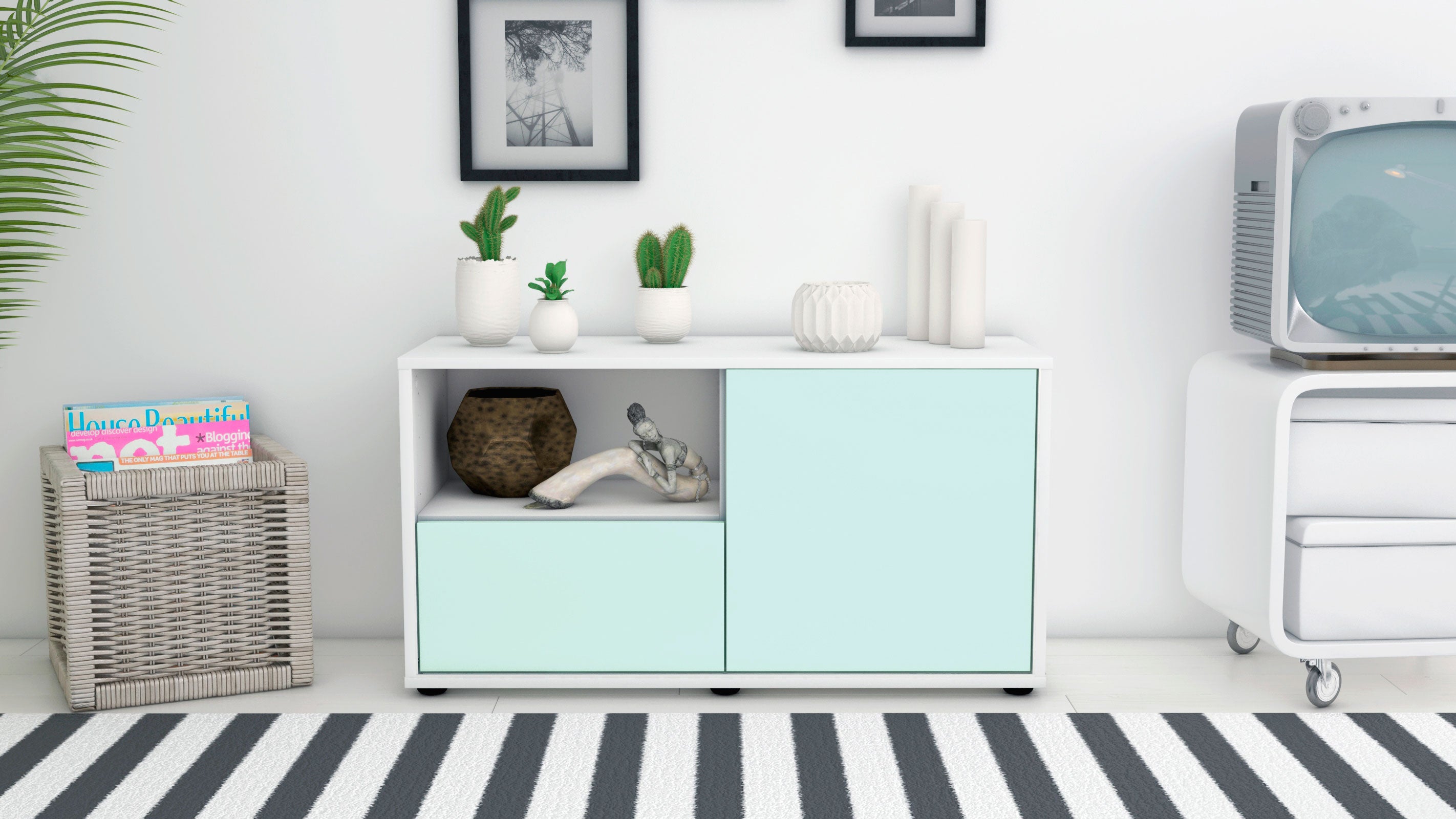 Lowboard - Adrina - Design Farbakzent - Freistehend mit Push to Open 92 cm Weiss