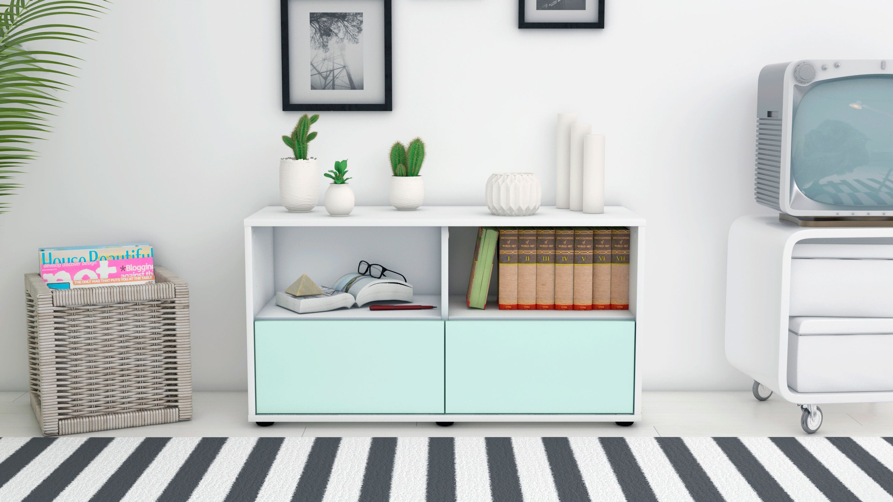 Lowboard - Aeon - Design Farbakzent - Freistehend mit Push to Open 92 cm Weiss