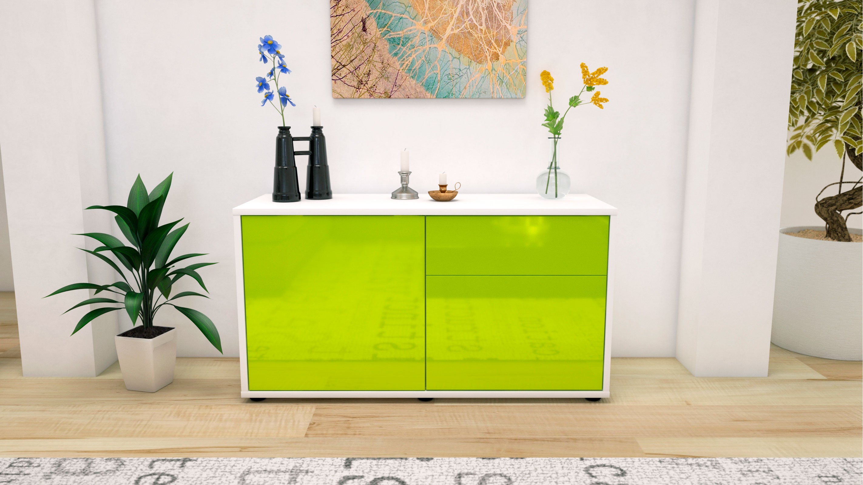 Lowboard - Aja - Design Hochglanz - Freistehend mit Push to Open 92 cm Weiss