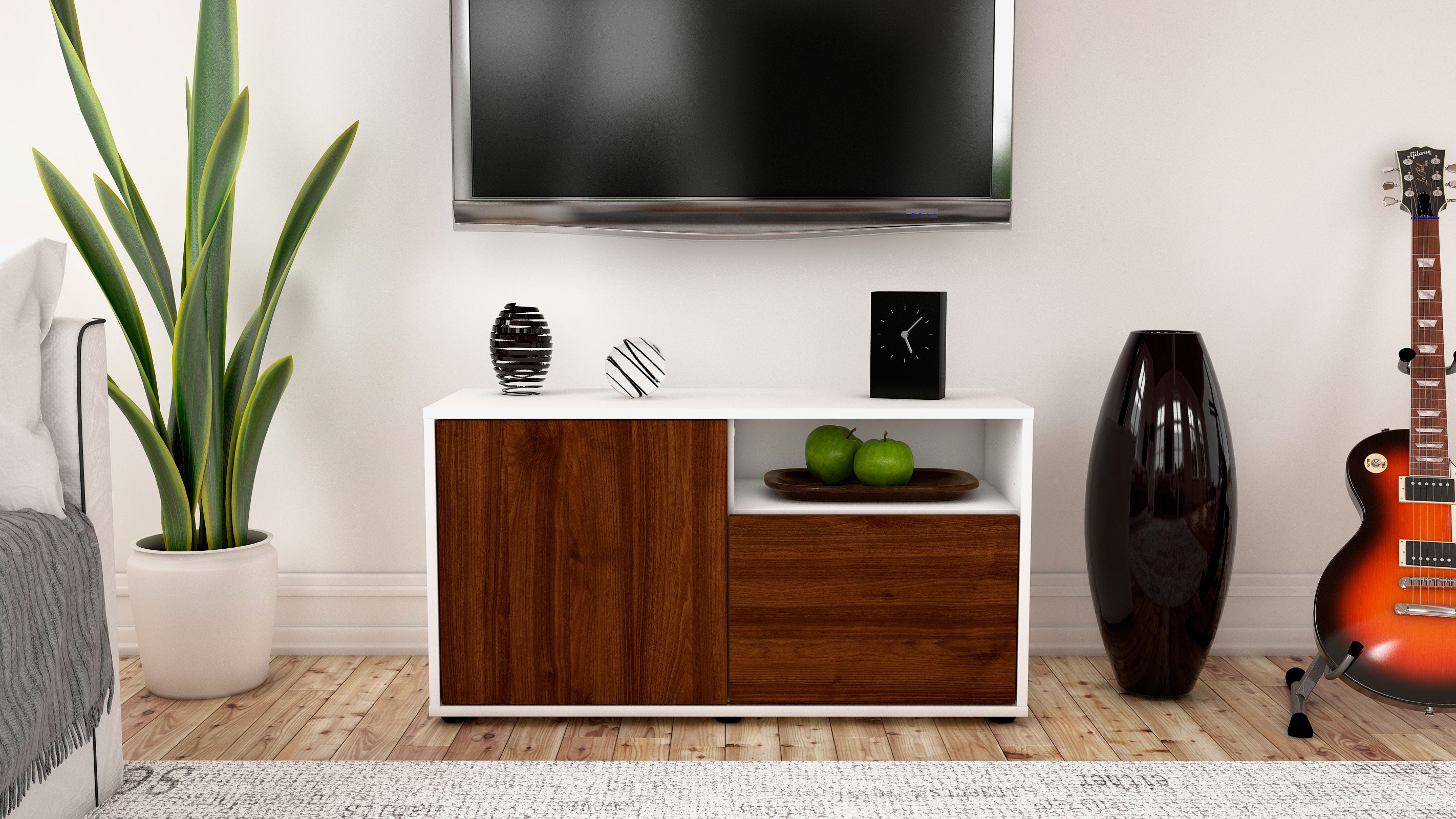 Lowboard - Ajda - Design Holzdekor - Freistehend mit Push to Open 92 cm Weiss