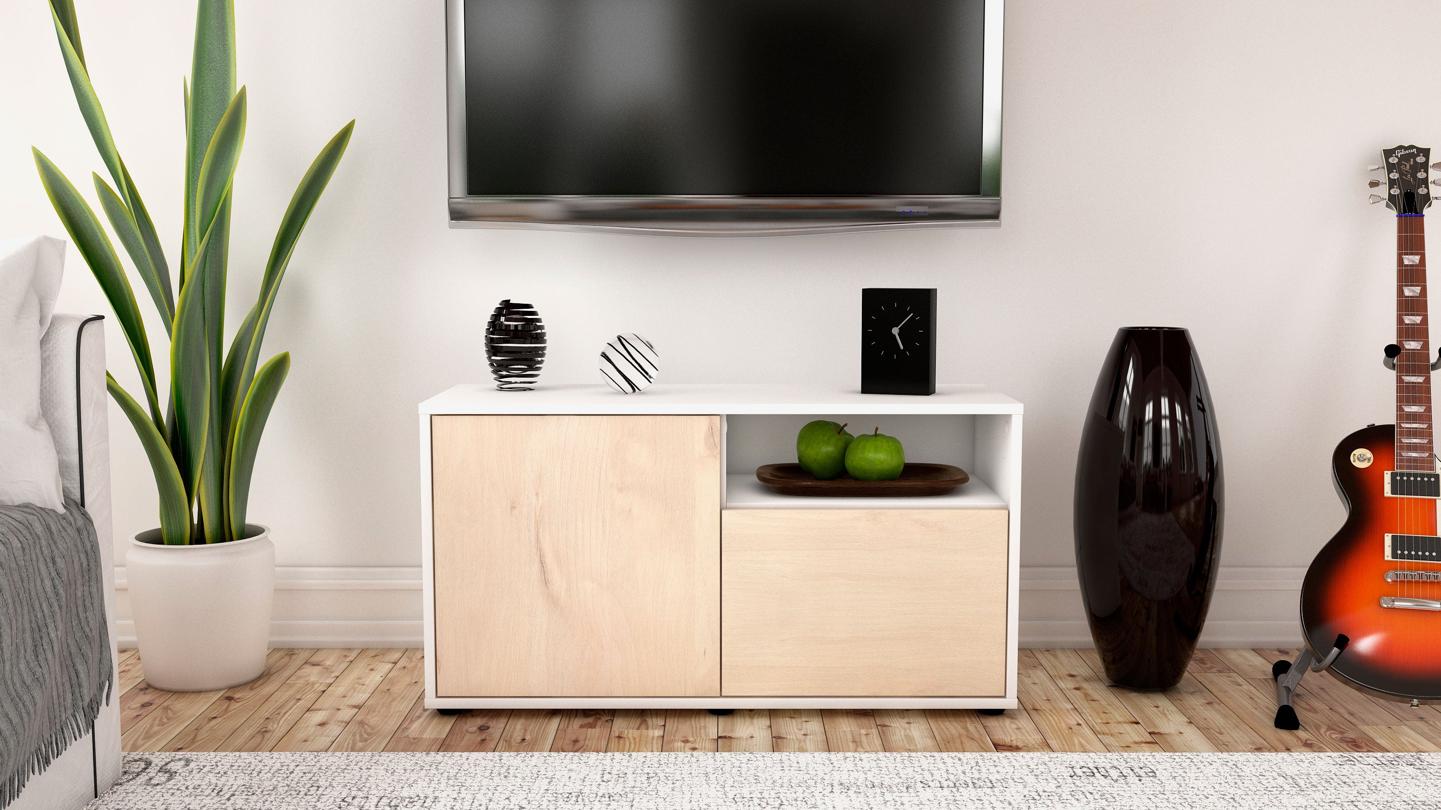 Lowboard - Ajda - Design Holzdekor - Freistehend mit Push to Open 92 cm Weiss