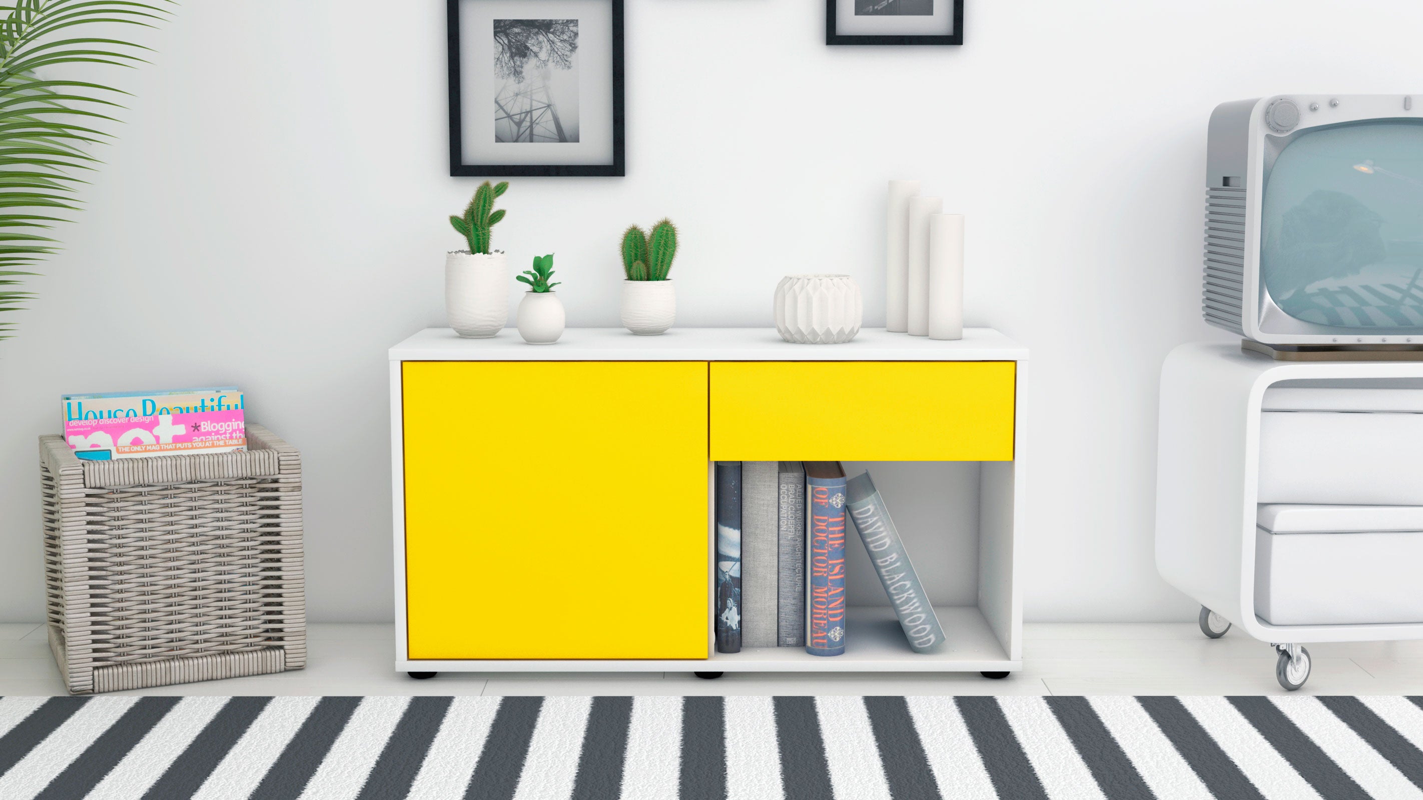 Lowboard - Alberina - Design Farbakzent - Freistehend mit Push to Open 92 cm Weiss