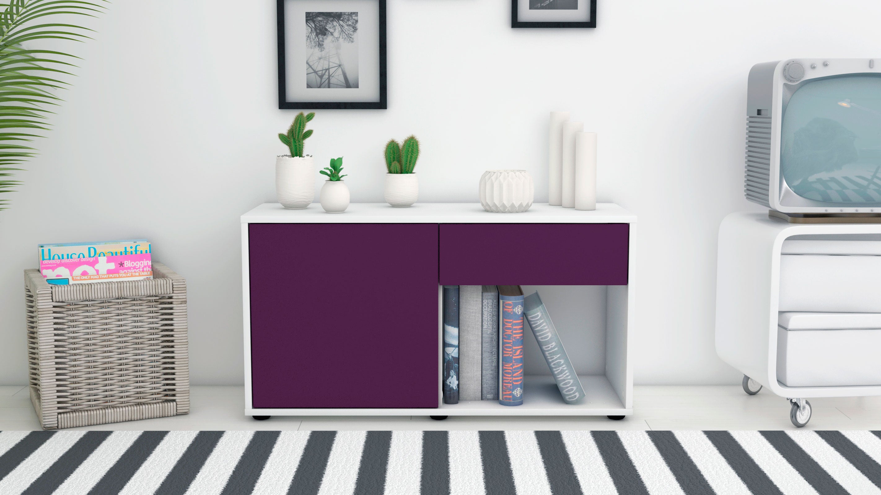Lowboard - Alberina - Design Farbakzent - Freistehend mit Push to Open 92 cm Weiss