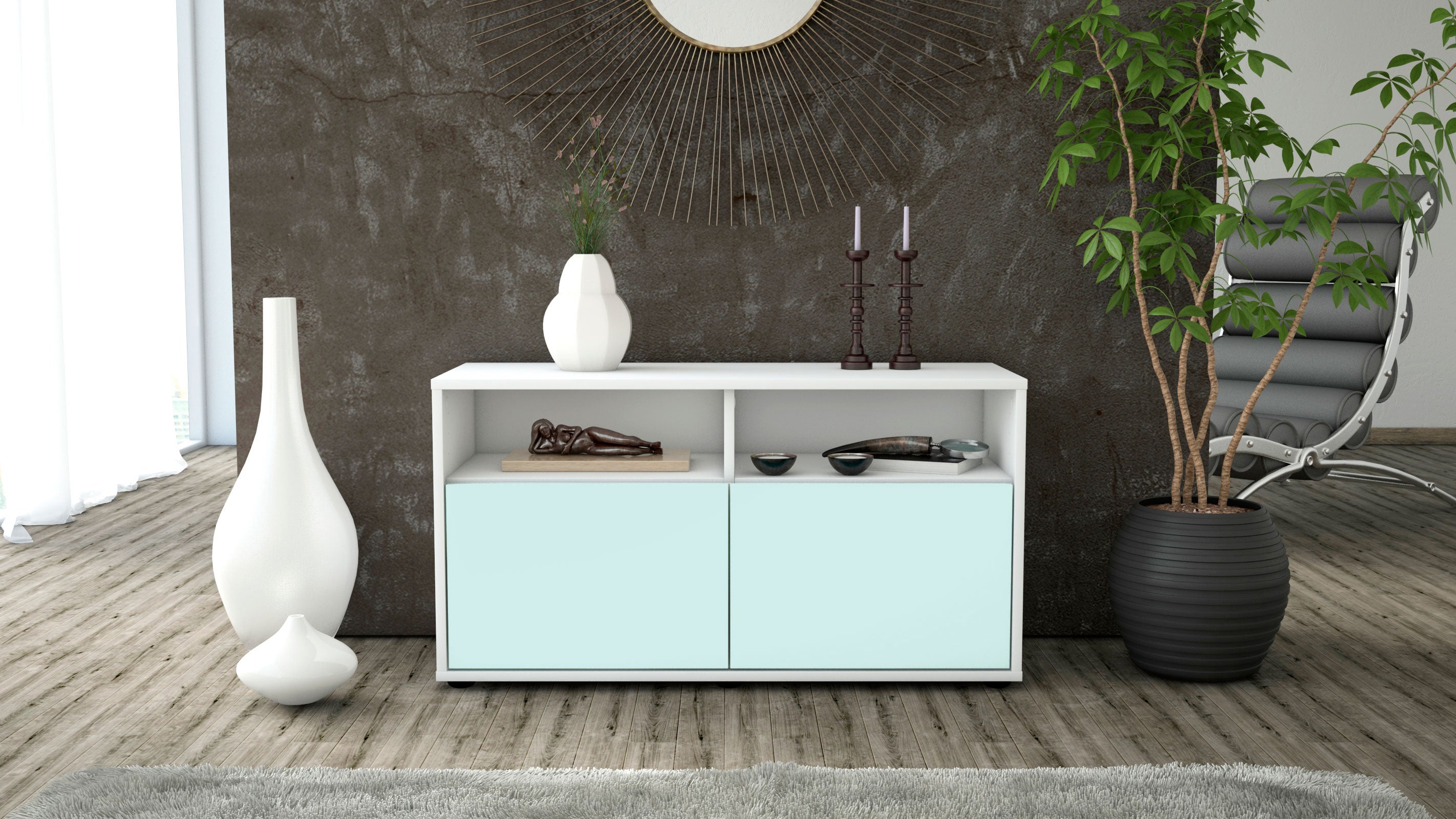 Lowboard - Alegra - Design Farbakzent - Freistehend mit Push to Open 92 cm Weiss