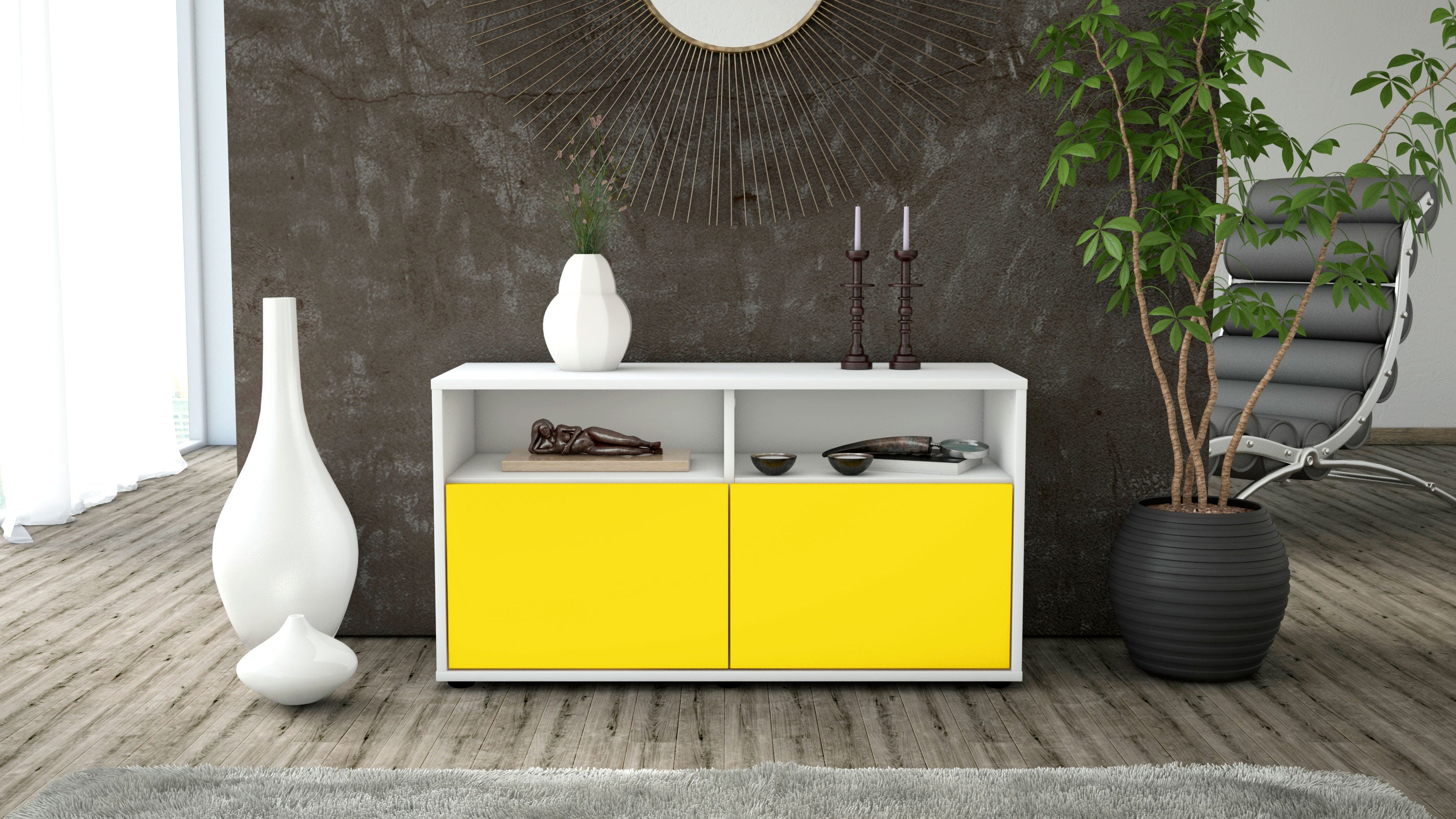 Lowboard - Alegra - Design Farbakzent - Freistehend mit Push to Open 92 cm Weiss