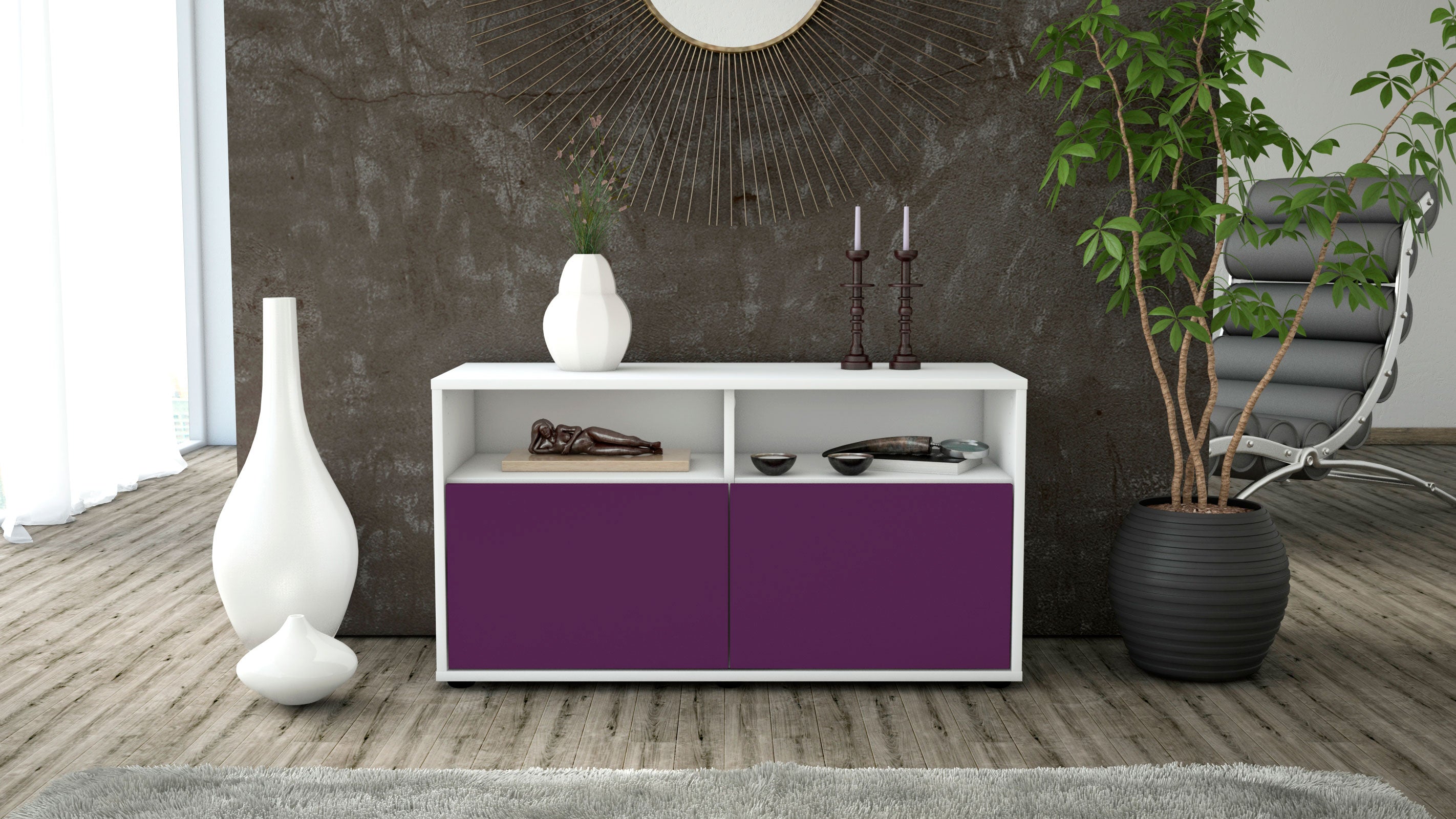 Lowboard - Alegra - Design Farbakzent - Freistehend mit Push to Open 92 cm Weiss