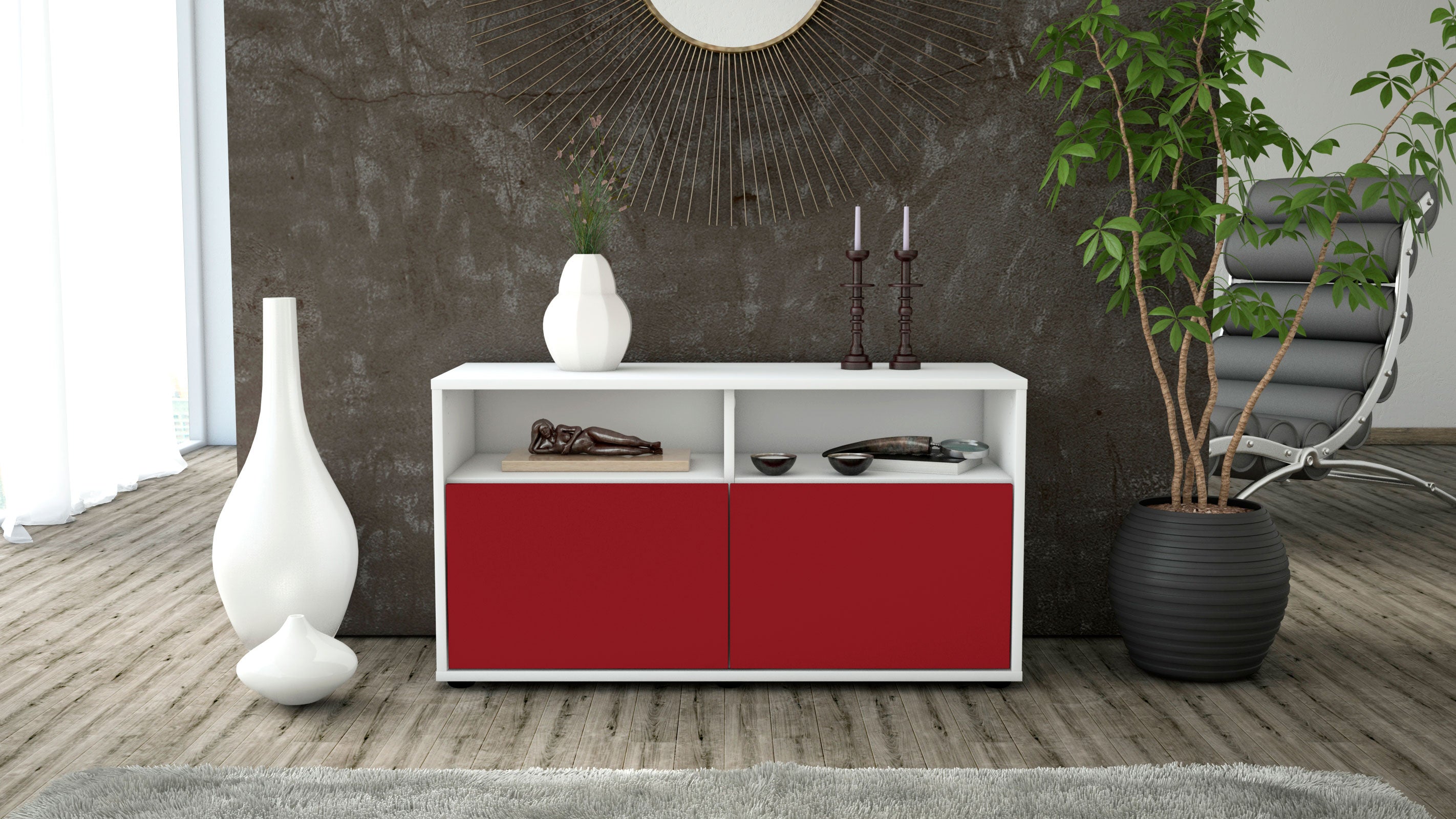 Lowboard - Alegra - Design Farbakzent - Freistehend mit Push to Open 92 cm Weiss