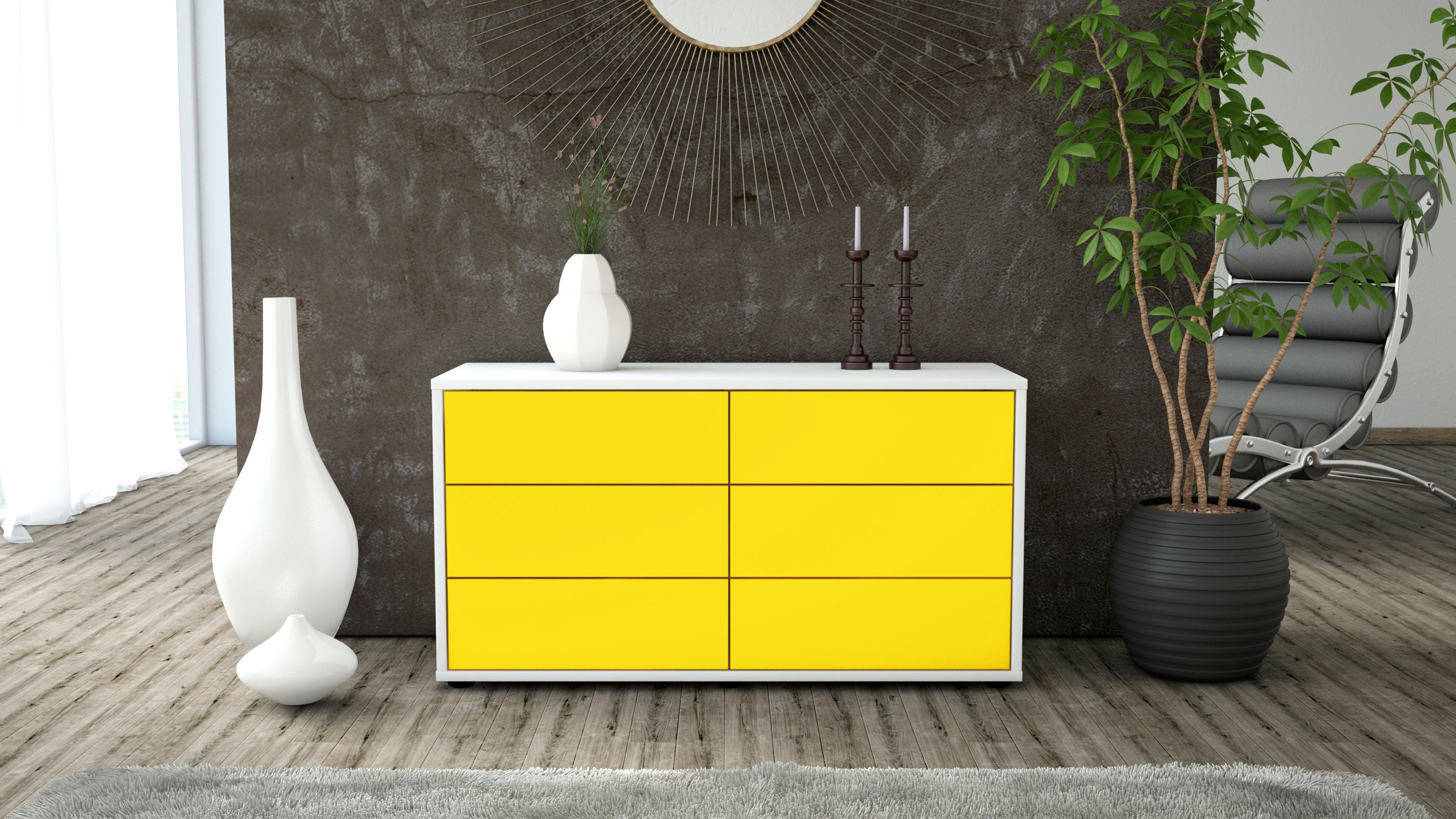Lowboard - Alfonsa - Design Farbakzent - Freistehend mit Push to Open 92 cm Weiss